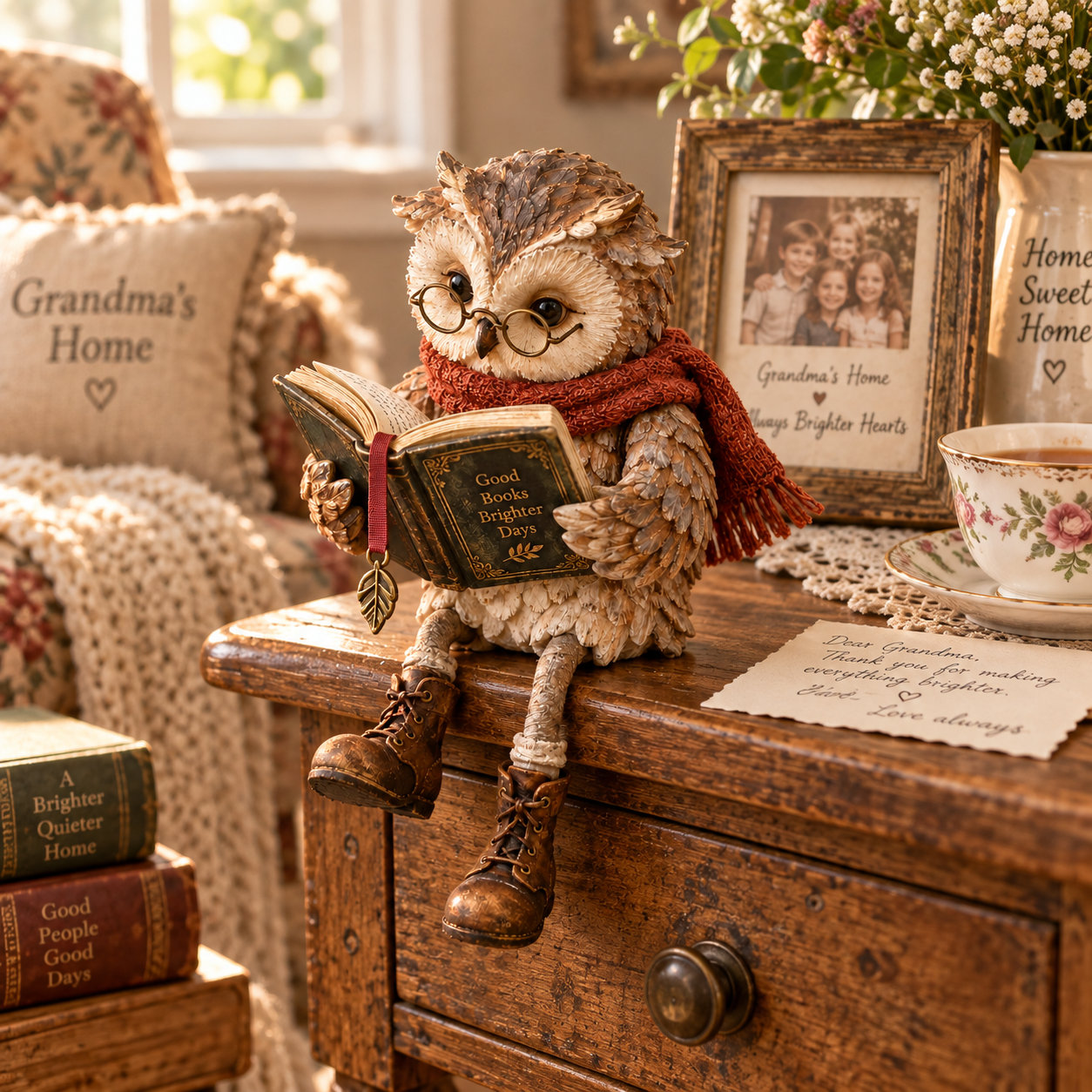 Reading Owl Figurine 
