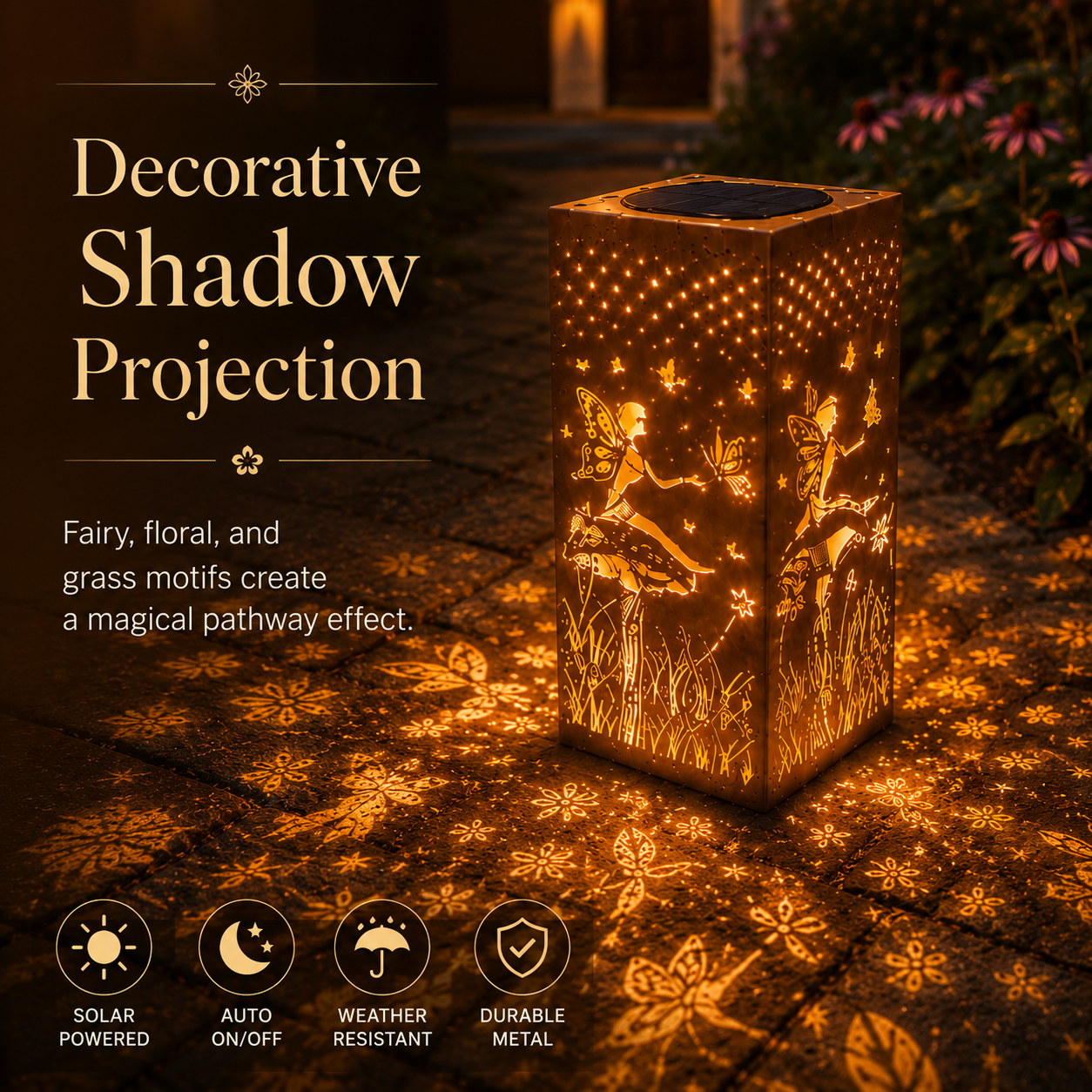 Solar Garden Lights, Hollow Pattern Projection, Solar Powered Garden Pathway Lights for Yard, Patio, Porch, Walkway Decor