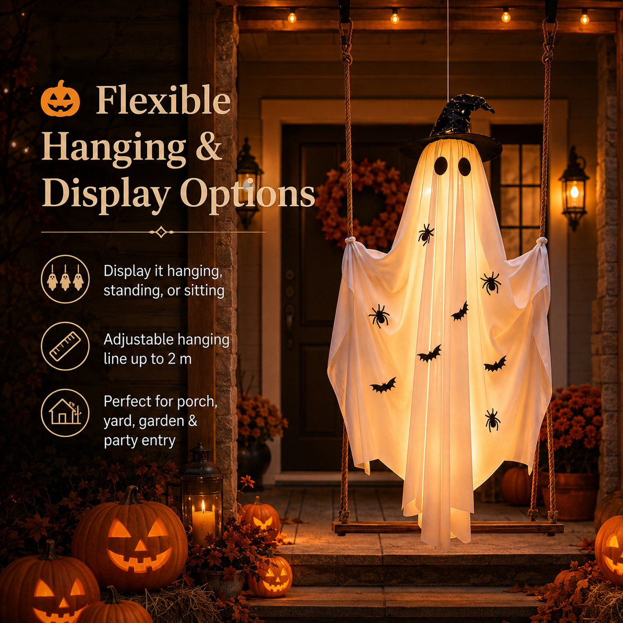 Lighted Hanging Halloween Ghost Decor