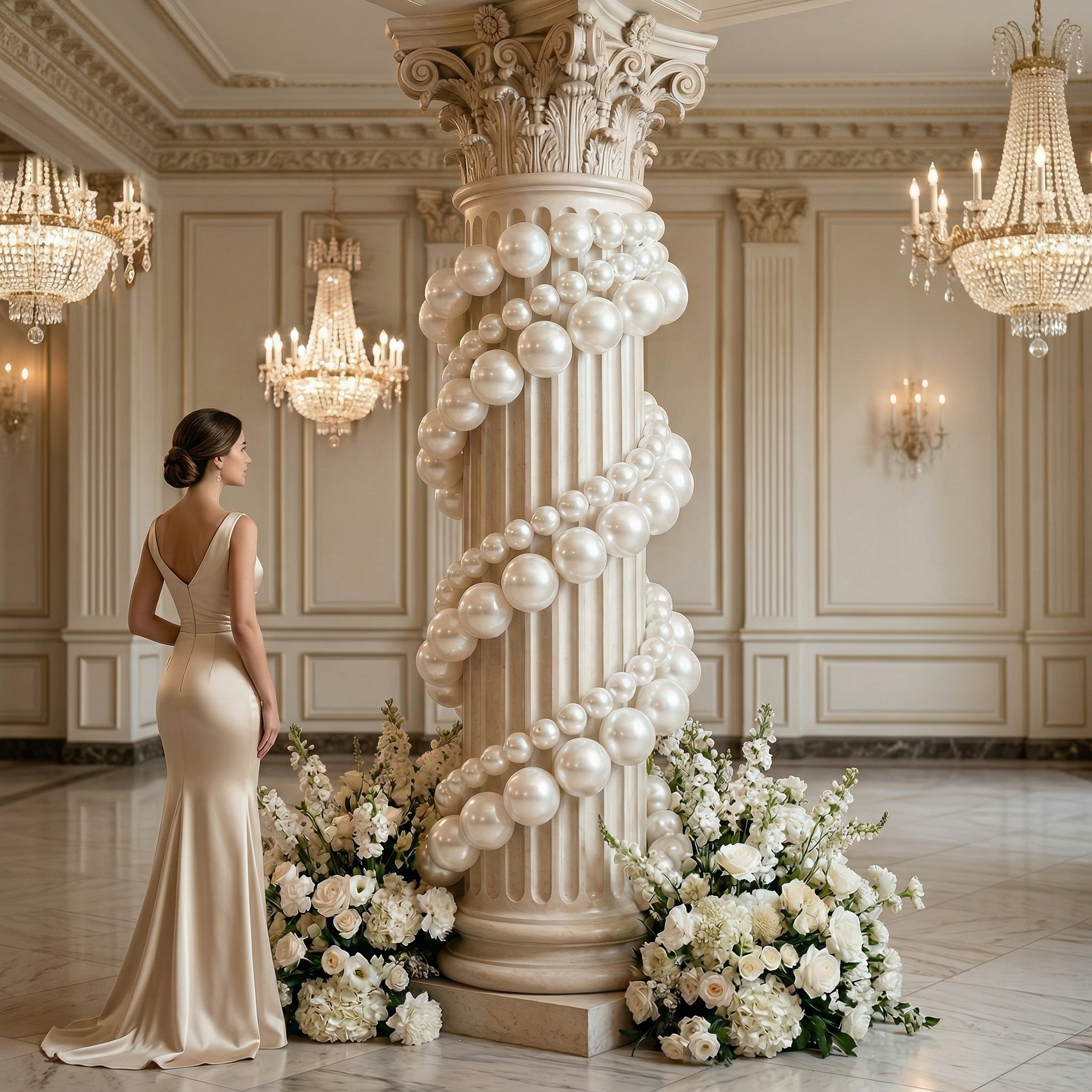 White Faux Pearl Ball Garland – DIY Hanging Decor for Weddings, Birthdays & Party Backdrops