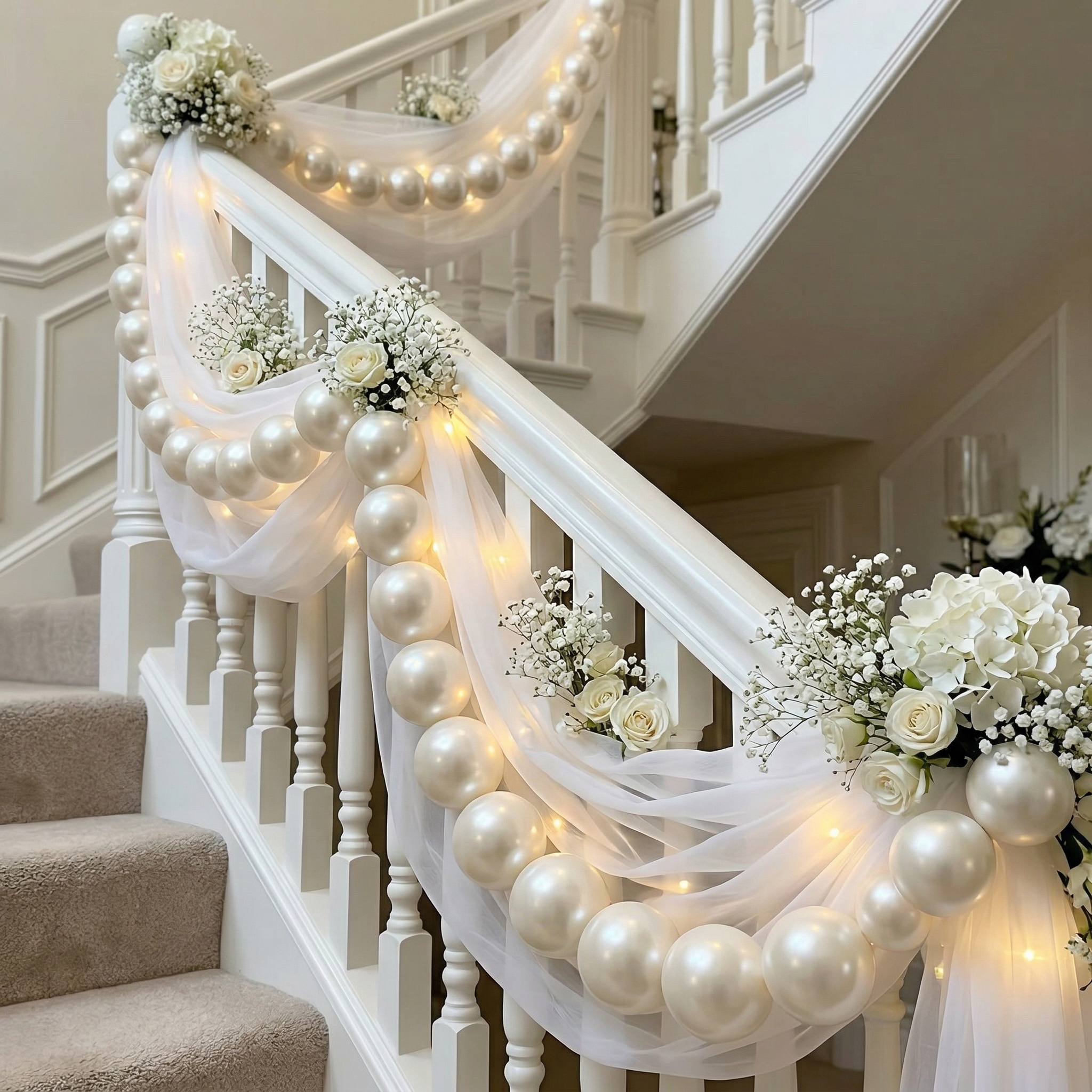 White Faux Pearl Ball Garland – DIY Hanging Decor for Weddings, Birthdays & Party Backdrops