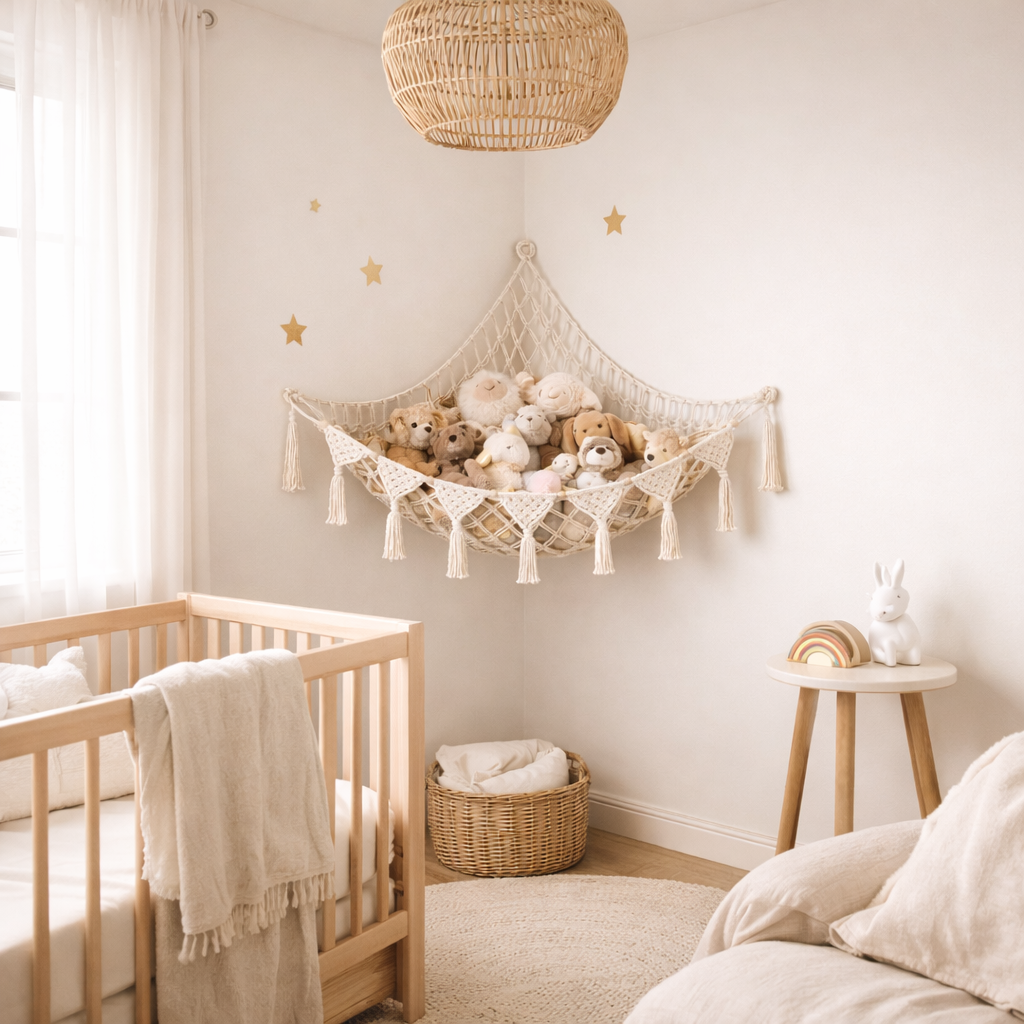 Large Stuffed Animal Hammock – Corner Hanging Plush Toy Storage Net for Nursery, Kids Room, and Bedroom Decor
