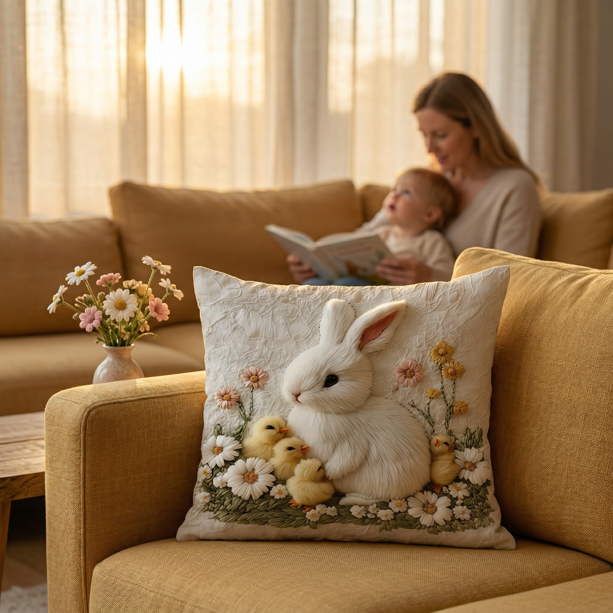 Fluffy Bunny Pillow Cover – Cozy Easter Spring Farmhouse Decor