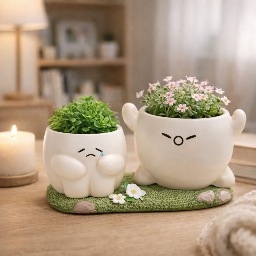 Cute Emotional Planter – Adorable Cartoon Flower Pot for Succulents & Small Plants