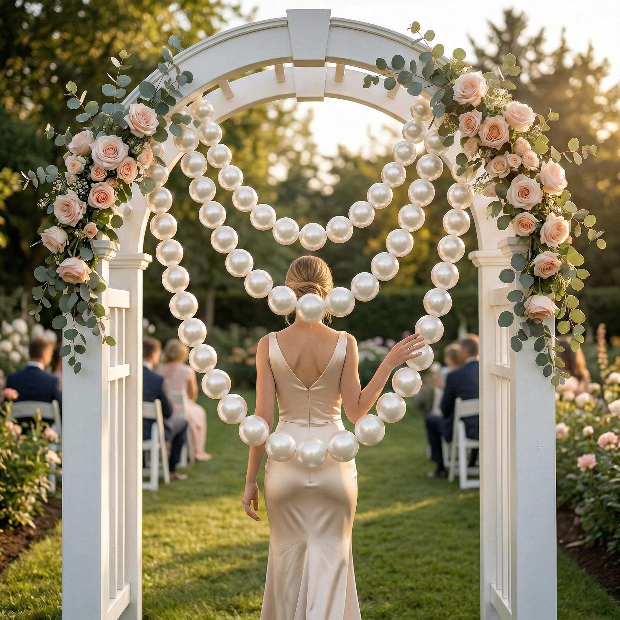 White Faux Pearl Ball Garland – DIY Hanging Decor for Weddings, Birthdays & Party Backdrops