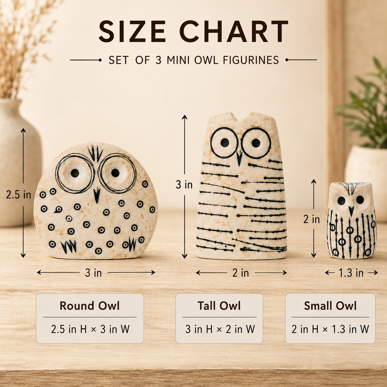 Rustic Owl Figurines Set of 3
