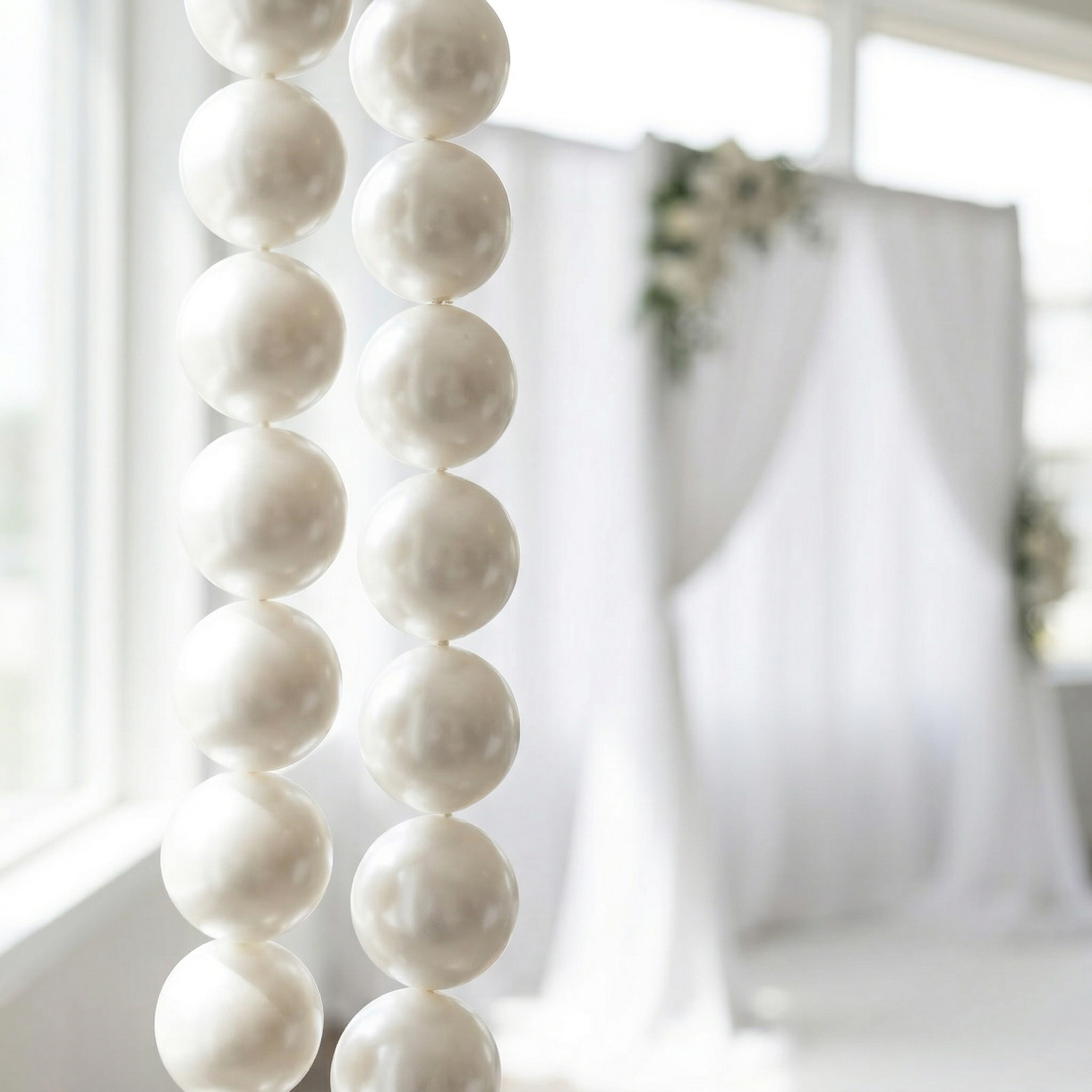 White Faux Pearl Ball Garland – DIY Hanging Decor for Weddings, Birthdays & Party Backdrops