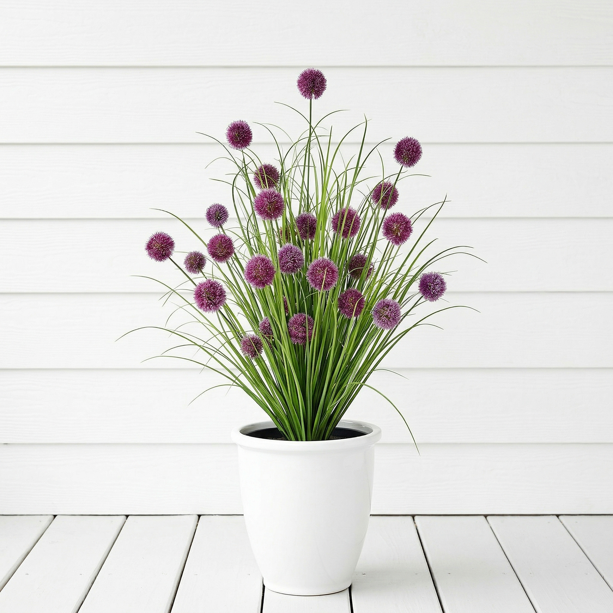 Artificial Purple Allium Grass Stem — Outdoor Decorative Spherical Faux Grass for Planters, Porches, Patios, and Garden Landscaping