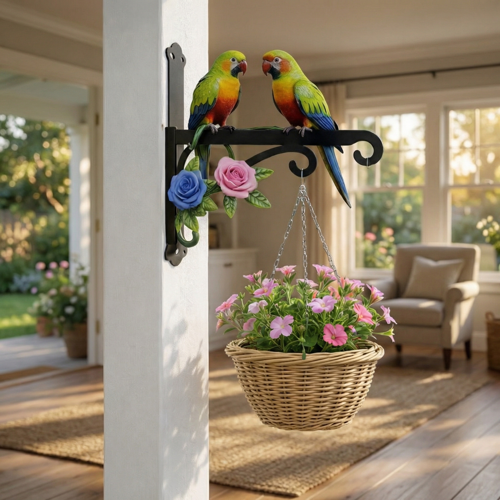 Colorful Parrot Metal Wall Hook – Outdoor Decorative Hanging Suitable for wind chimes, plants and decorative lights