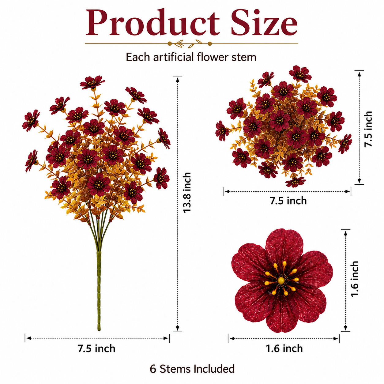 6 Pack Artificial Fall Flowers for Outdoor Planters