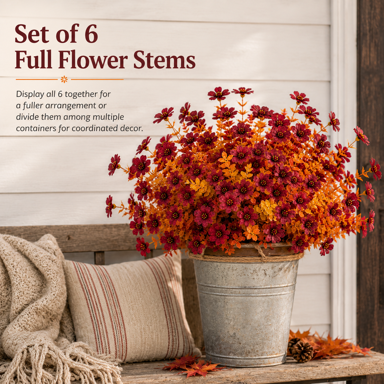 6 Pack Artificial Fall Flowers for Outdoor Planters
