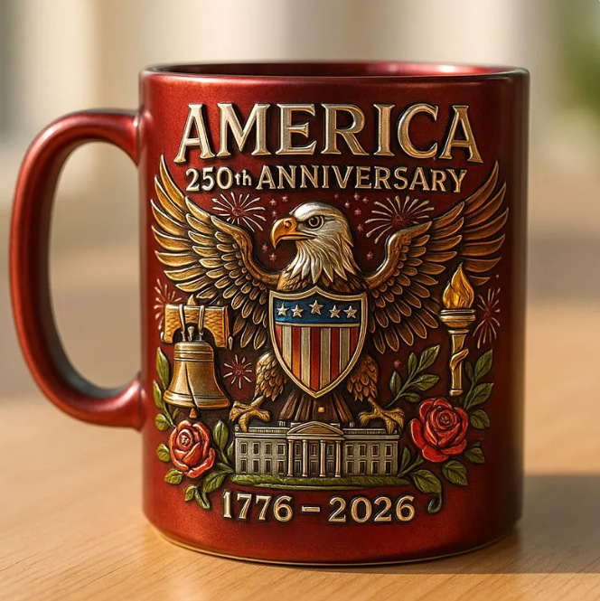 America 250th Anniversary Commemorative Ceramic Mug (1776–2026), 15 oz