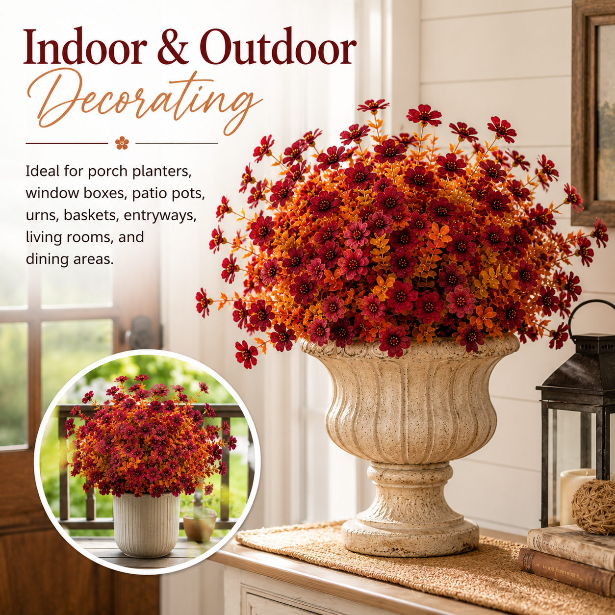 6 Pack Artificial Fall Flowers for Outdoor Planters