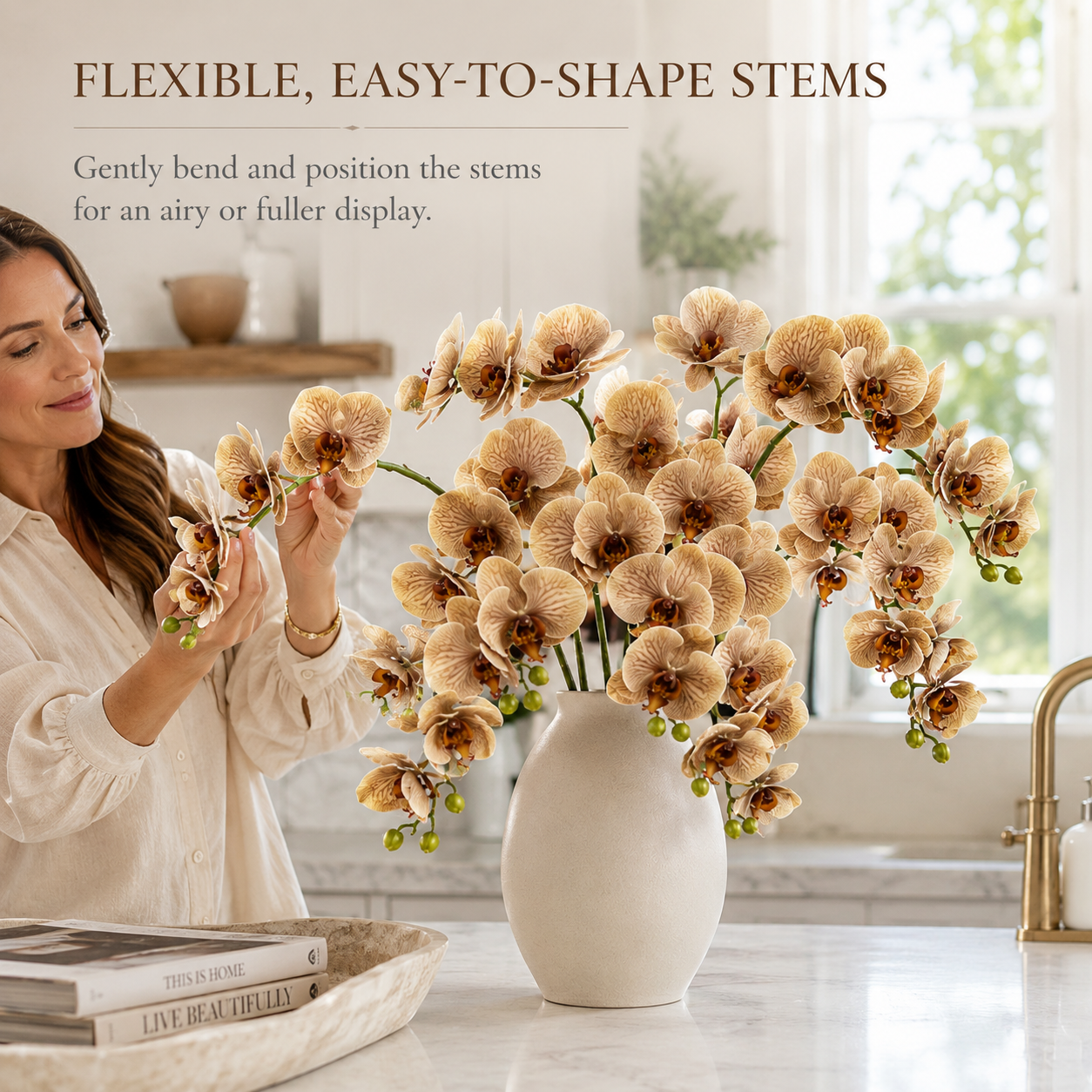 Artificial Orchid Flower Stems Set of 2