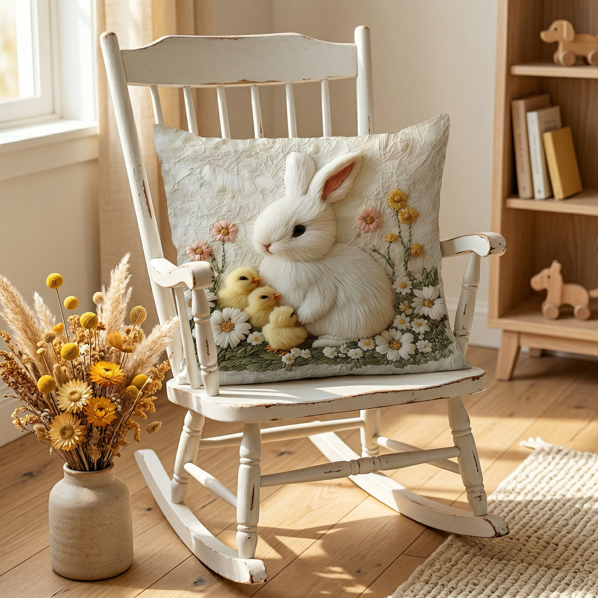 Fluffy Bunny Pillow Cover – Cozy Easter Spring Farmhouse Decor