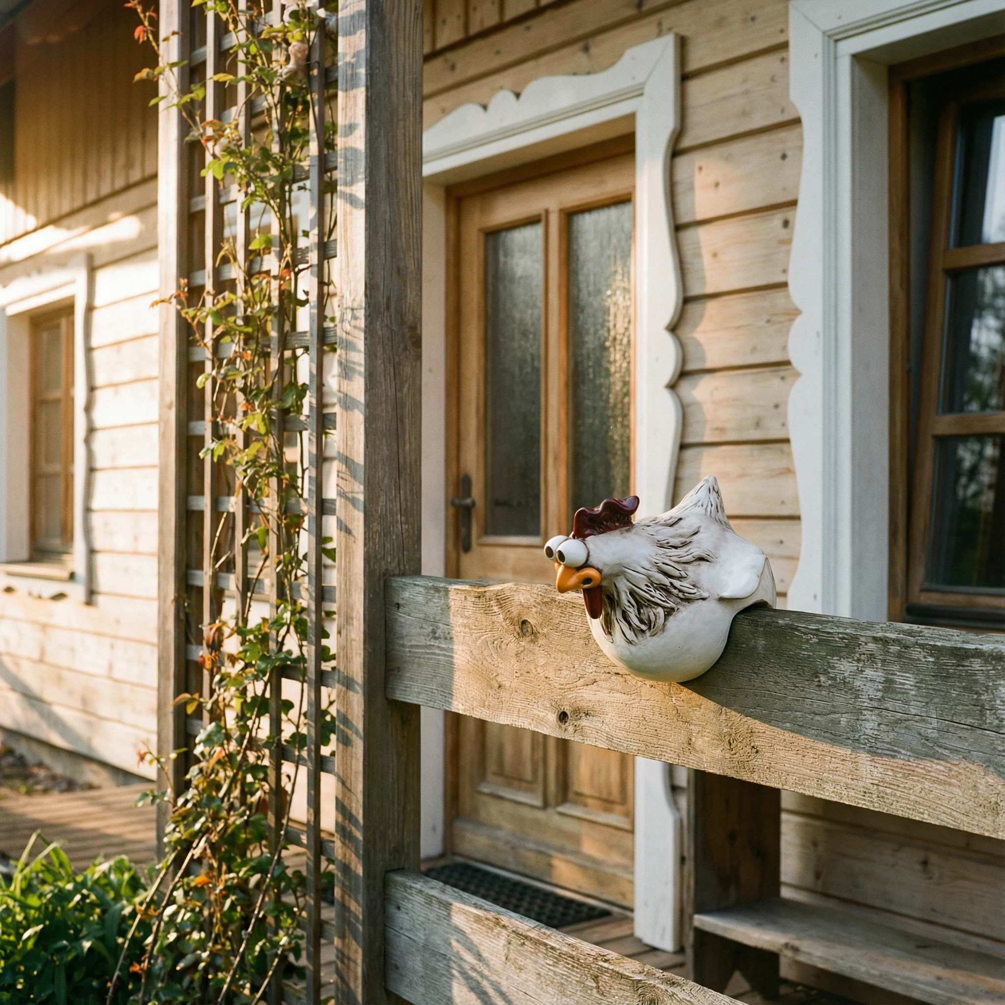 Resin Fence Chicken Sculpture