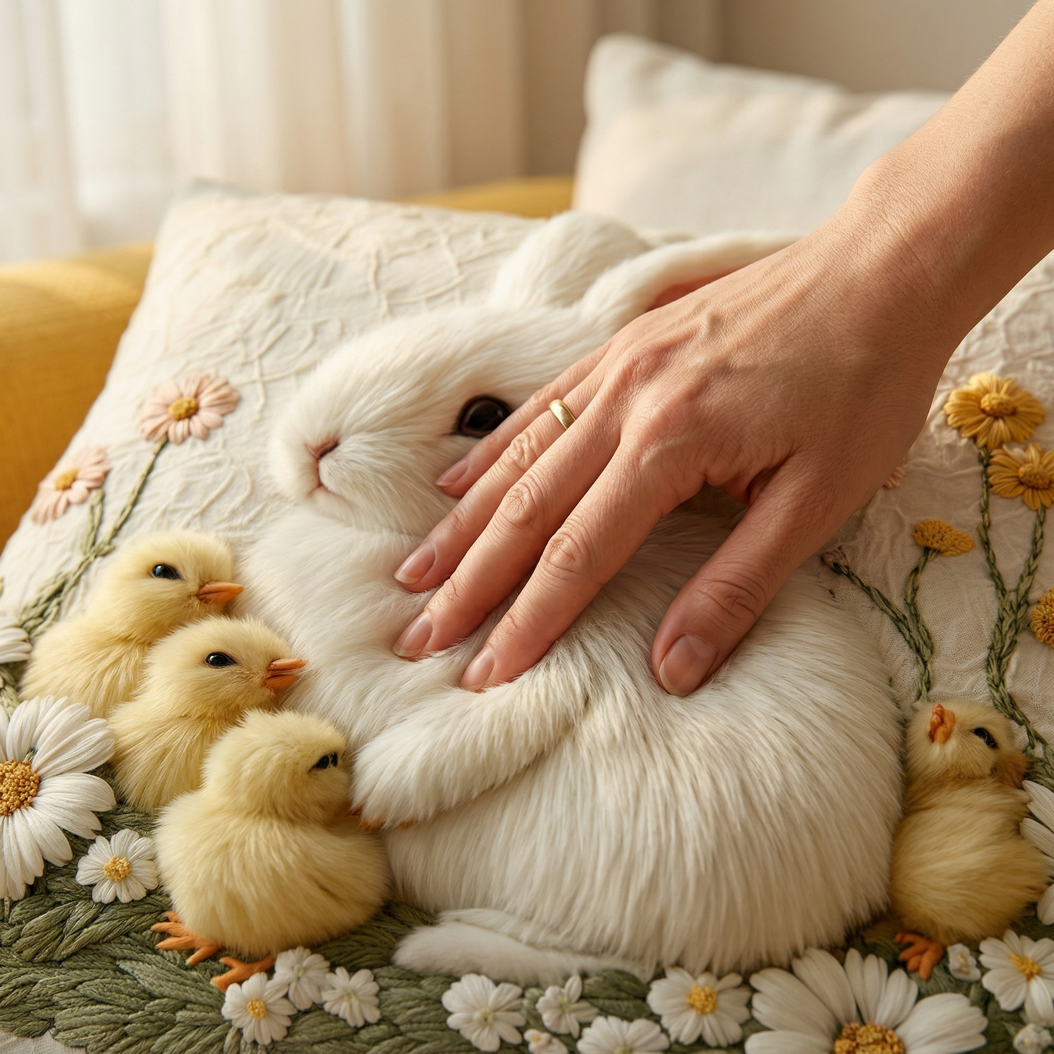 Fluffy Bunny Pillow Cover – Cozy Easter Spring Farmhouse Decor