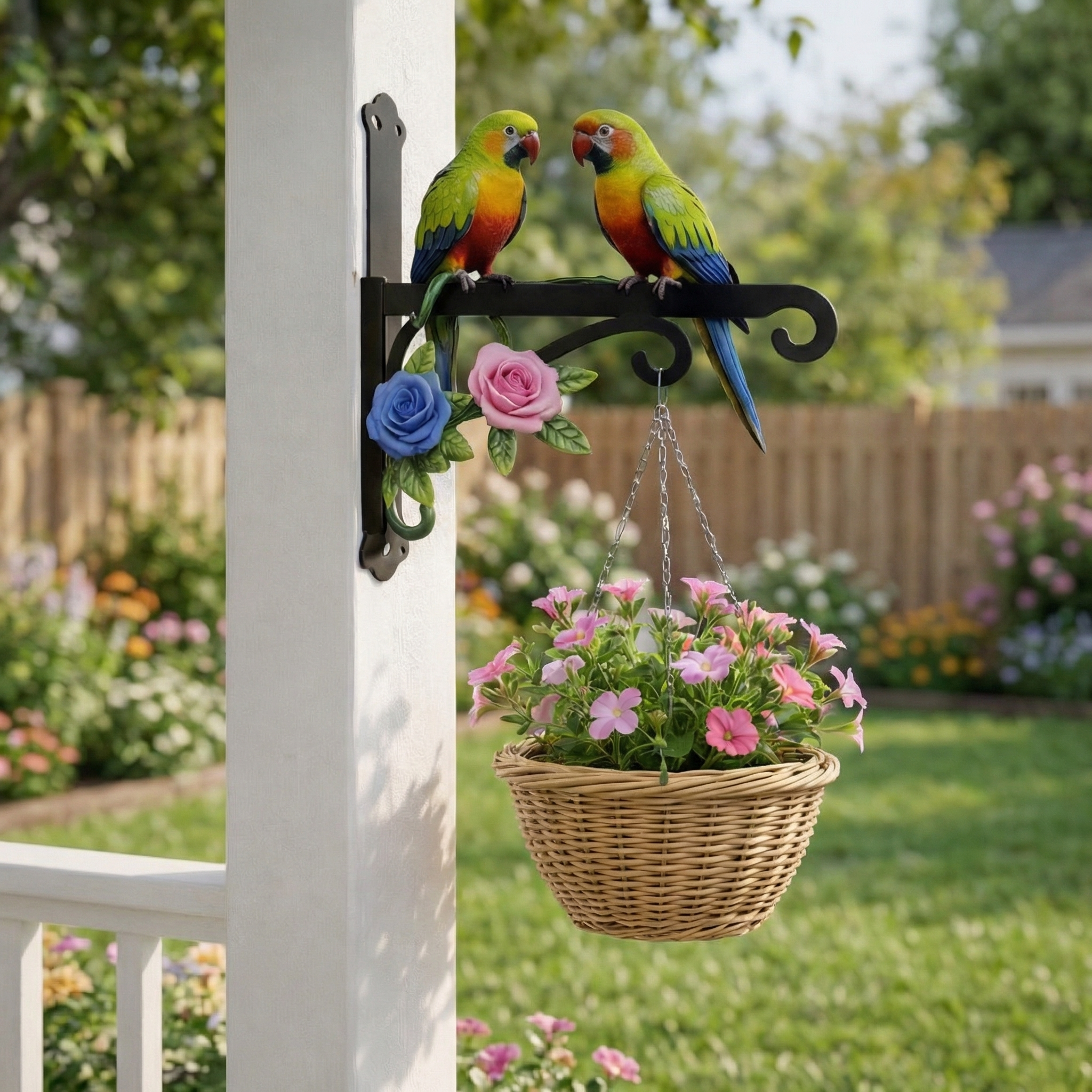 Colorful Parrot Metal Wall Hook – Outdoor Decorative Hanging Suitable for wind chimes, plants and decorative lights