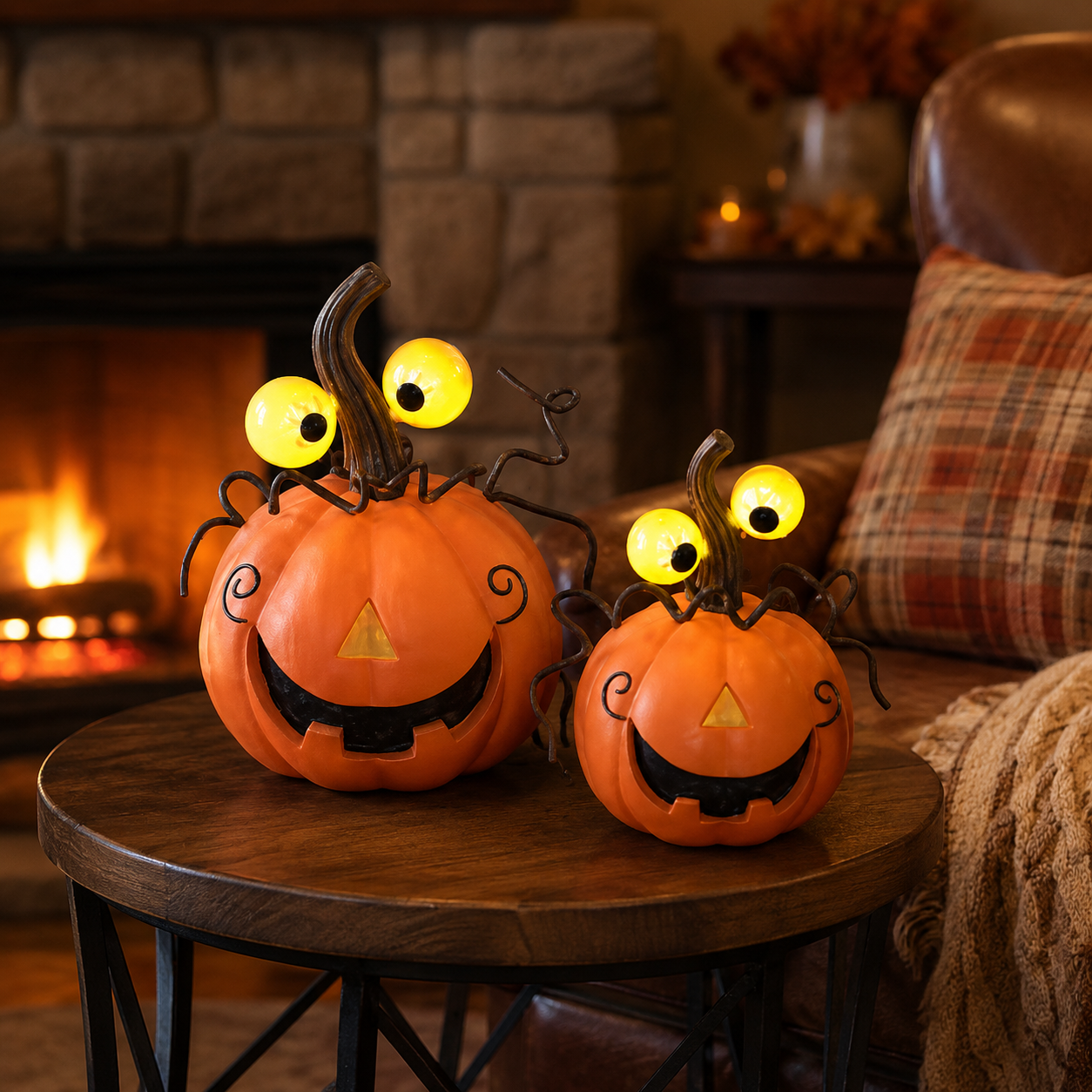 Set of 2 Lighted Pumpkin Spider Decorations