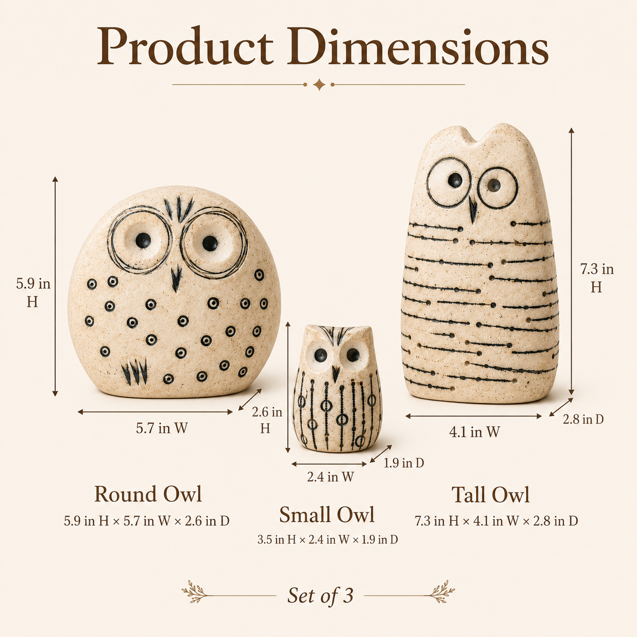 Rustic Owl Figurines Set of 3