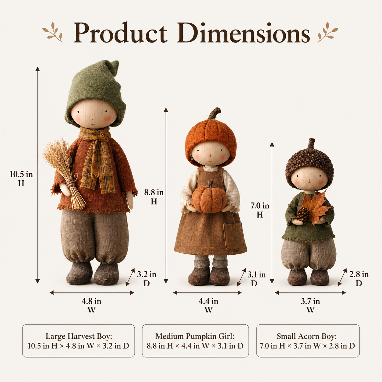 Set of 3 Rustic Fall Harvest Doll Figurines