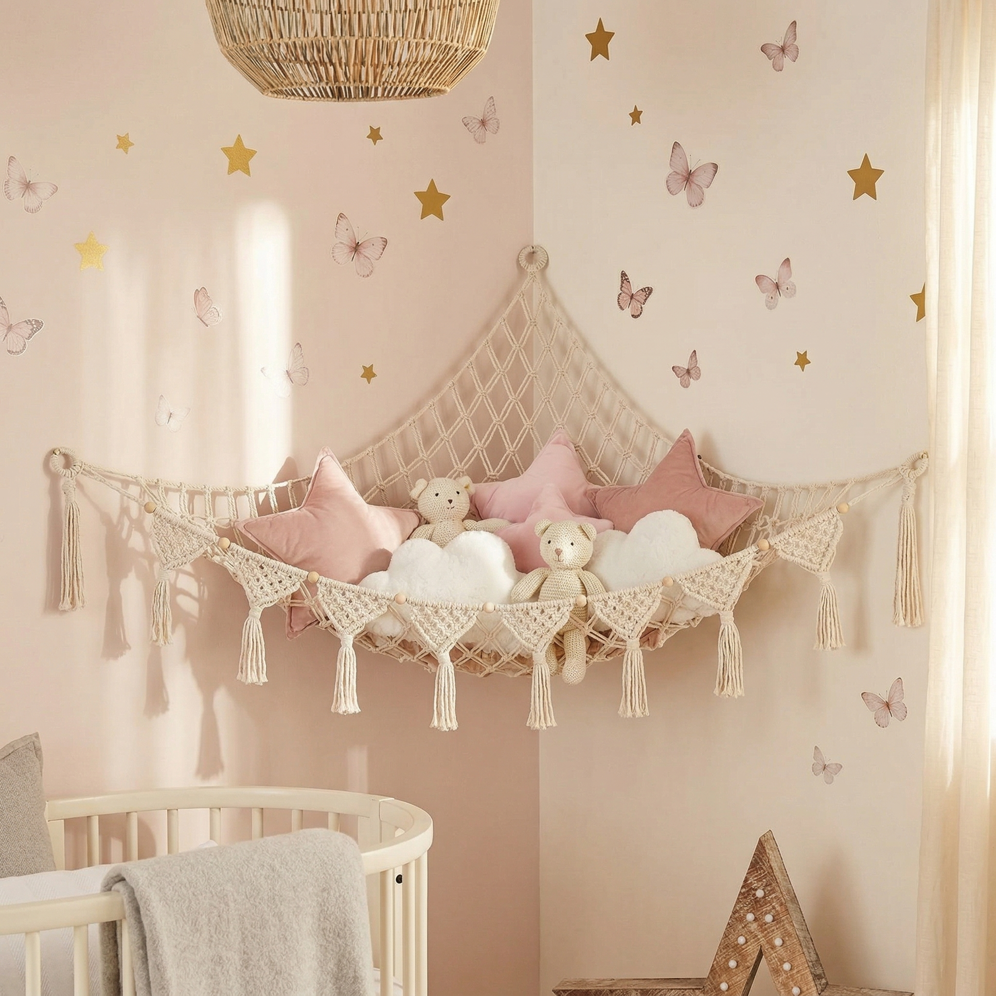 Large Stuffed Animal Hammock – Corner Hanging Plush Toy Storage Net for Nursery, Kids Room, and Bedroom Decor