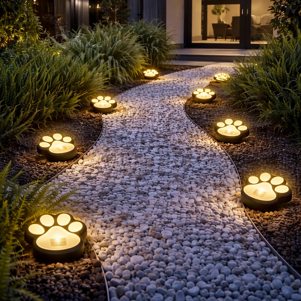 Solar Paw Print Garden Lights – Outdoor Pathway Decor