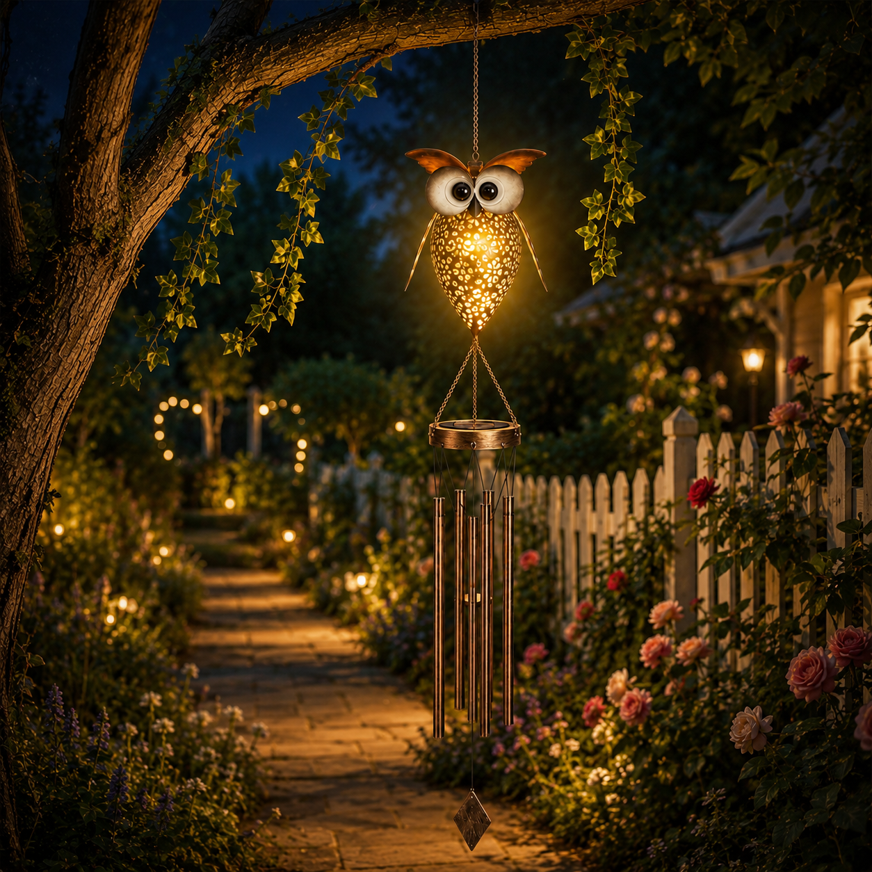 Solar Owl Wind Chime Light