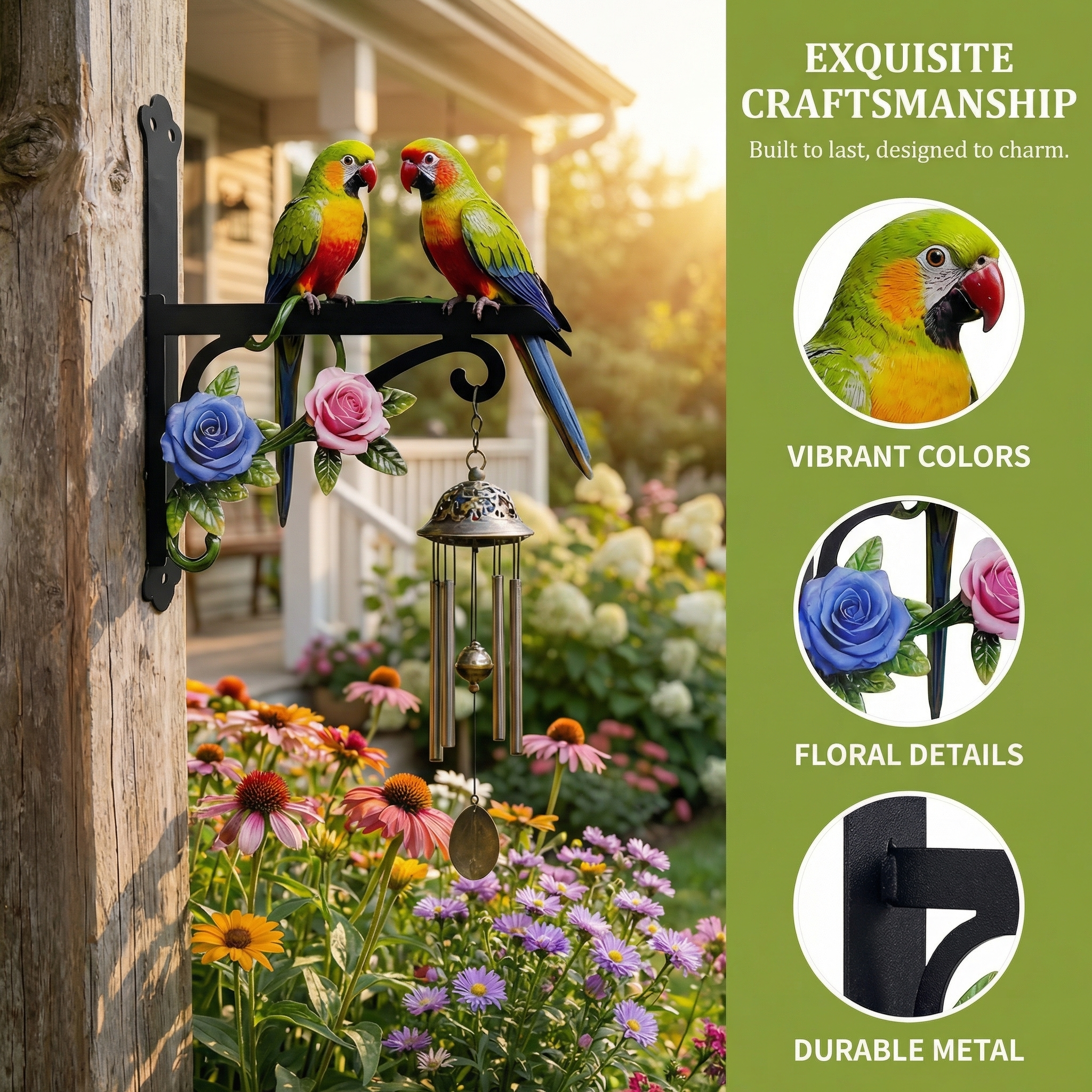 Colorful Parrot Metal Wall Hook – Outdoor Decorative Hanging Suitable for wind chimes, plants and decorative lights