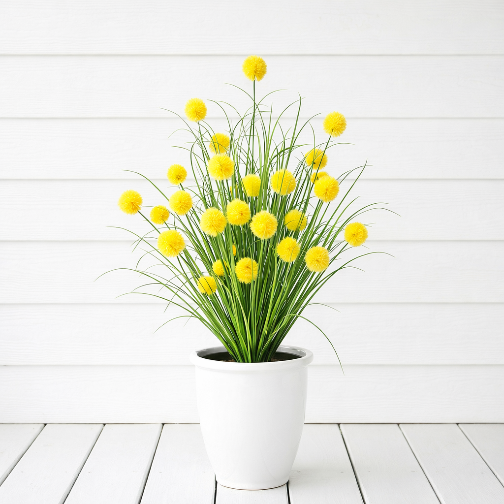 Artificial Purple Allium Grass Stem — Outdoor Decorative Spherical Faux Grass for Planters, Porches, Patios, and Garden Landscaping