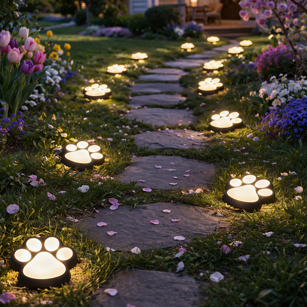 Solar Paw Print Garden Lights – Outdoor Pathway Decor