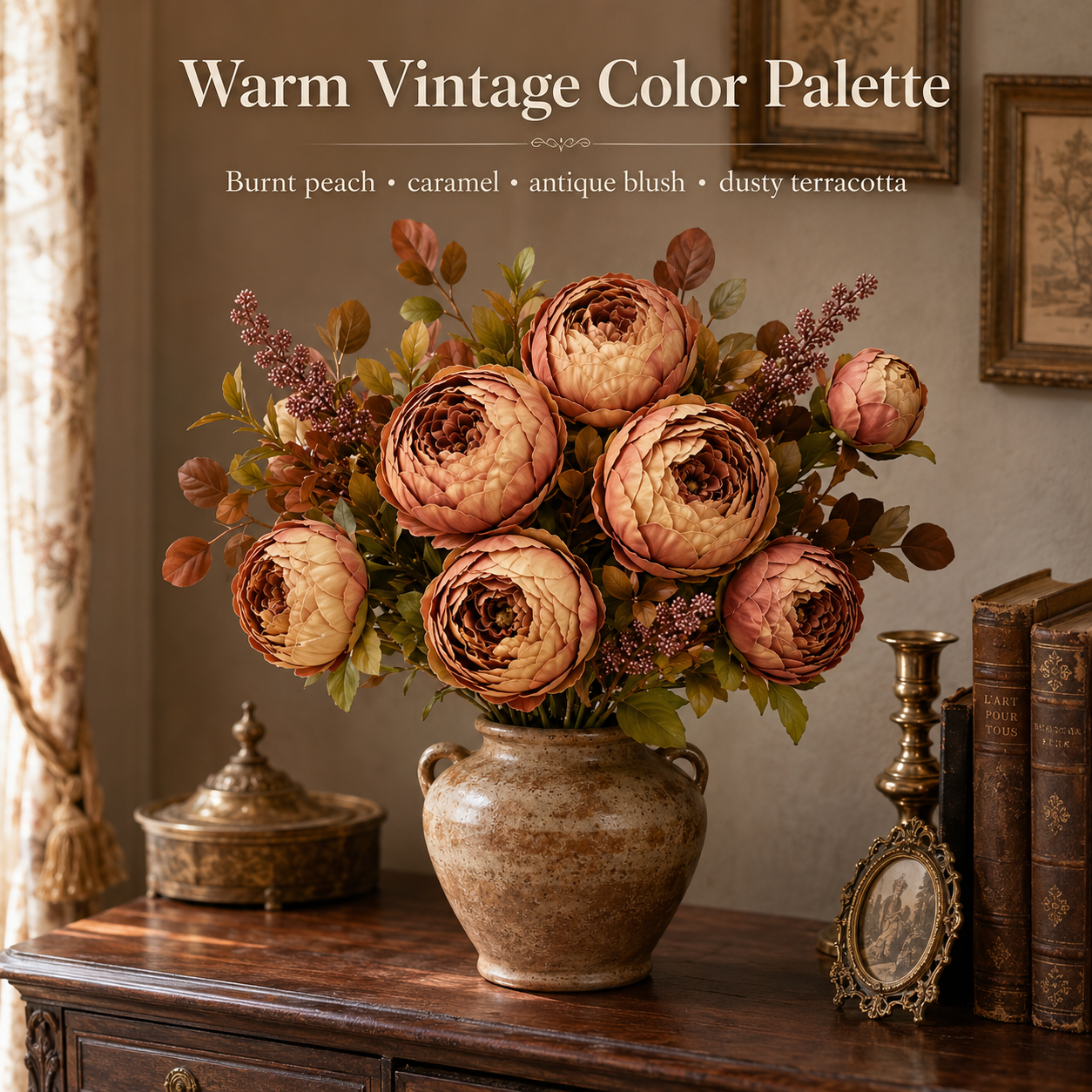 Vintage Artificial Peony Flower Stem