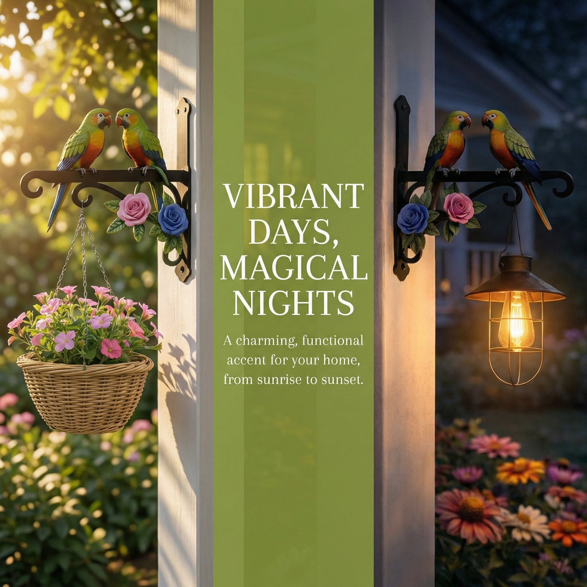 Colorful Parrot Metal Wall Hook – Outdoor Decorative Hanging Suitable for wind chimes, plants and decorative lights