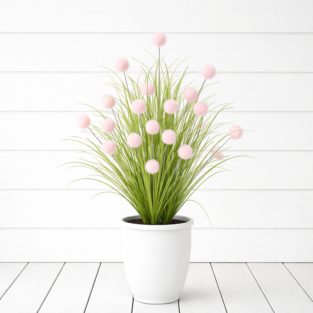 Artificial Purple Allium Grass Stem — Outdoor Decorative Spherical Faux Grass for Planters, Porches, Patios, and Garden Landscaping