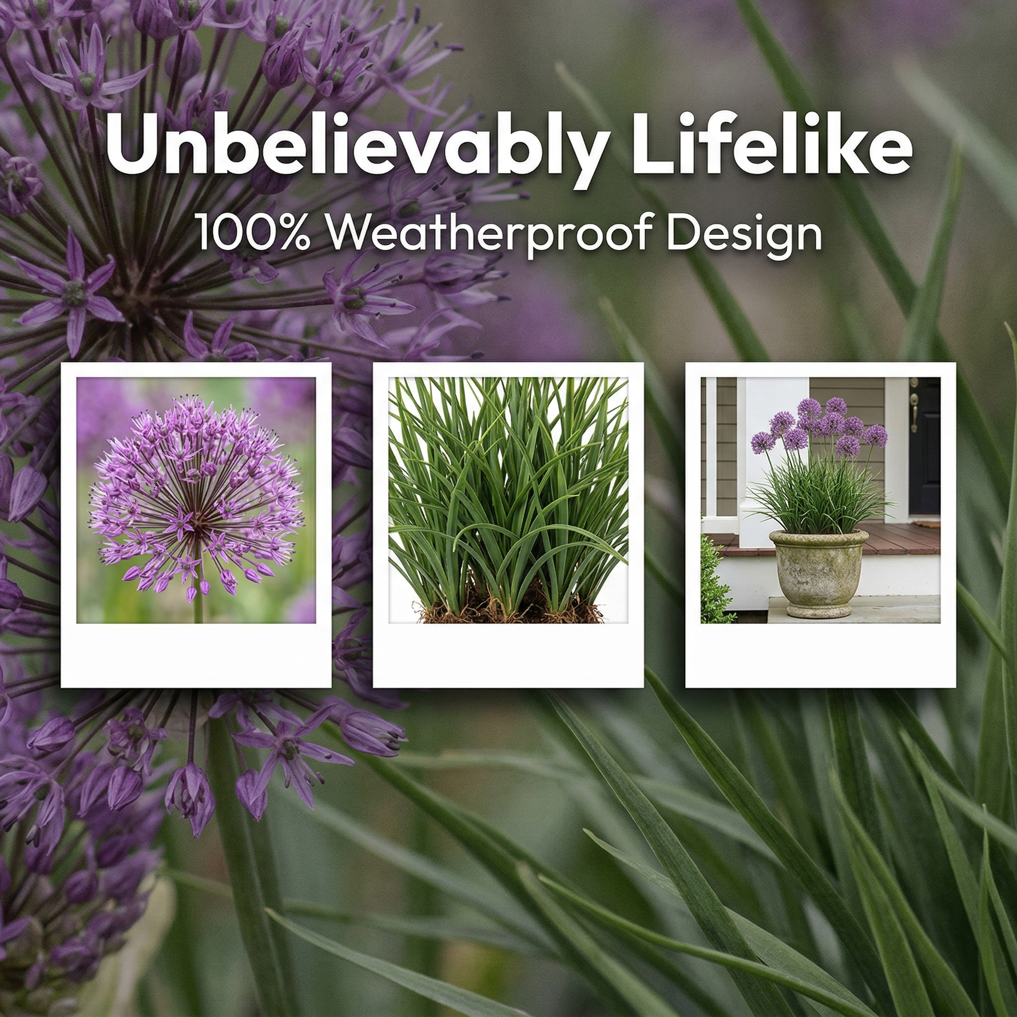 Artificial Purple Allium Grass Stem — Outdoor Decorative Spherical Faux Grass for Planters, Porches, Patios, and Garden Landscaping