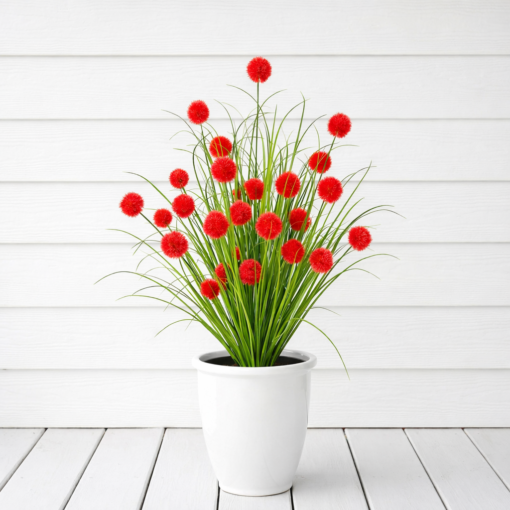 Artificial Purple Allium Grass Stem — Outdoor Decorative Spherical Faux Grass for Planters, Porches, Patios, and Garden Landscaping