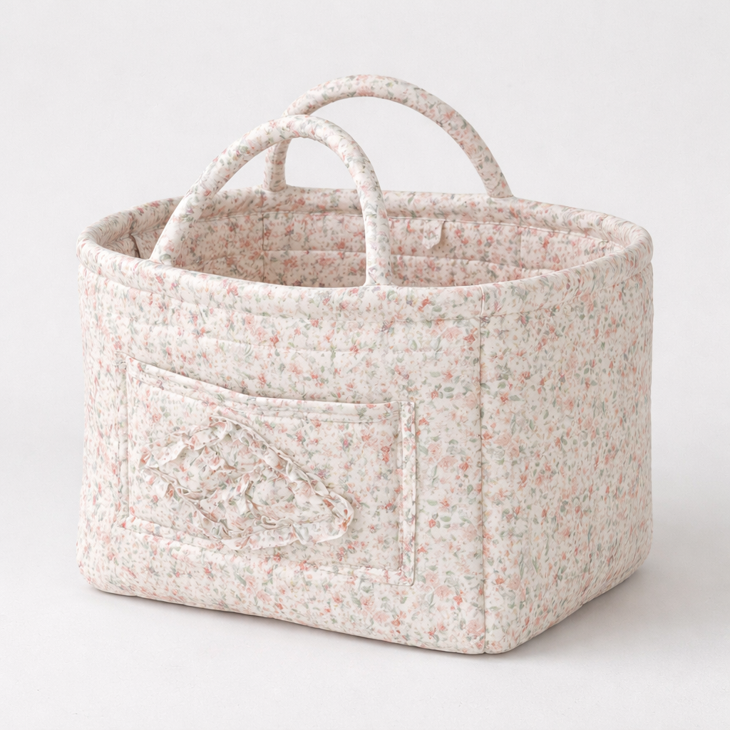 Floral Quilted Cotton Storage Basket