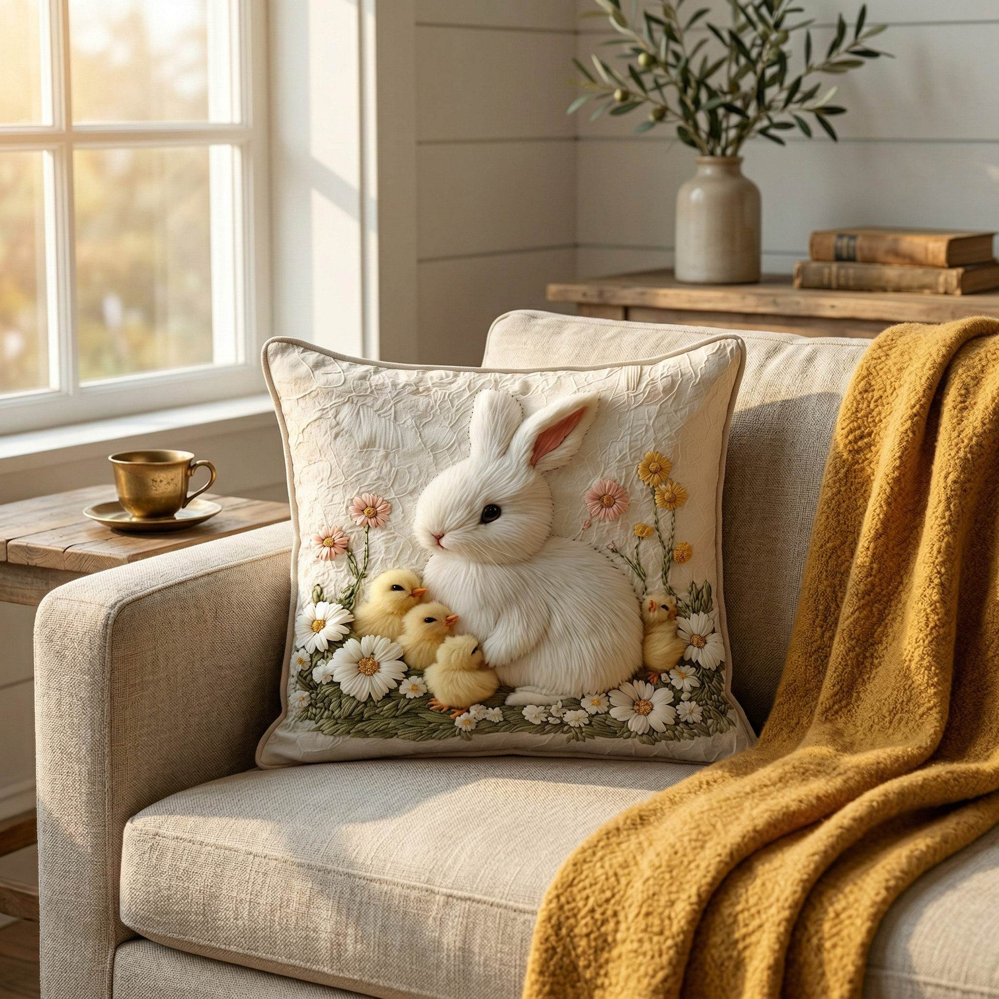 Fluffy Bunny Pillow Cover – Cozy Easter Spring Farmhouse Decor
