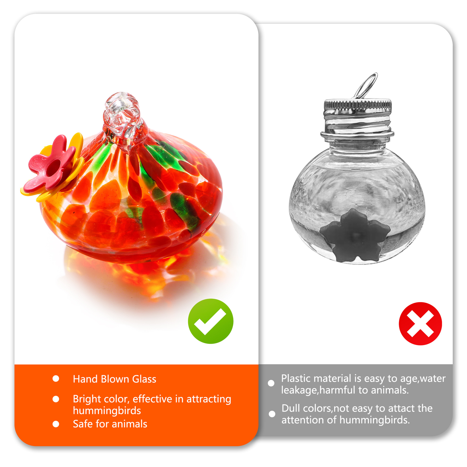 Hand-Blown Glass Hummingbird Feeder