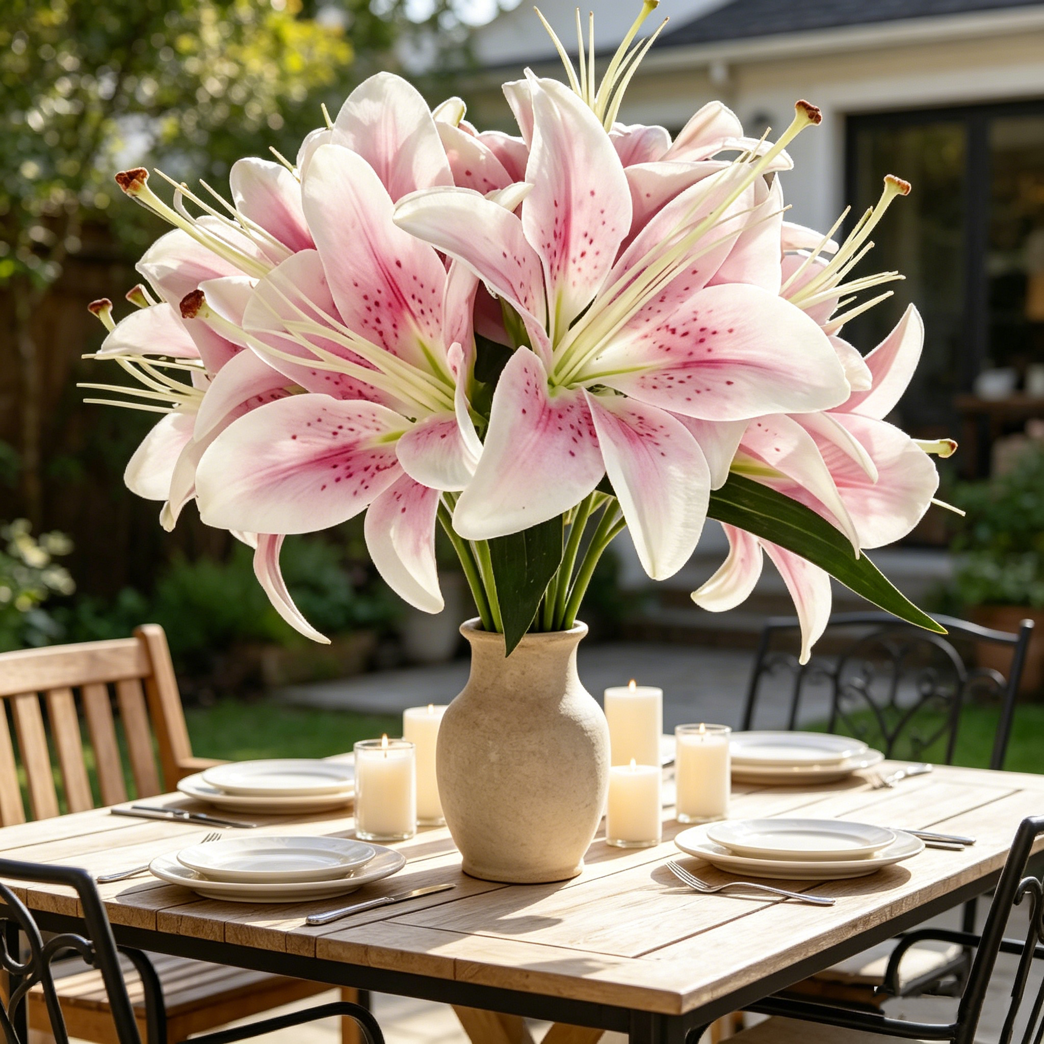 6-Head Faux Pink Lily Bouquet for Elegant Home Decor