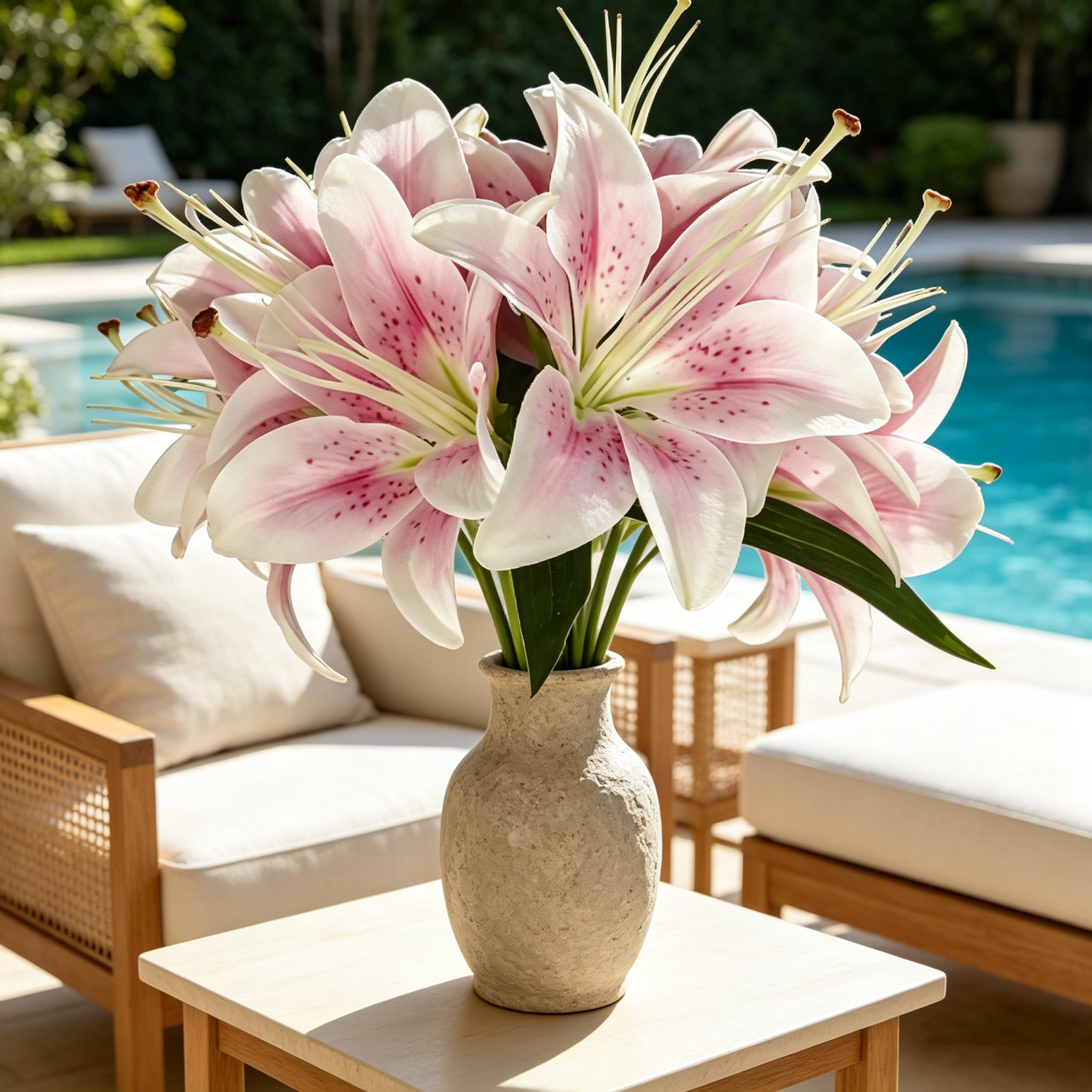 6-Head Faux Pink Lily Bouquet for Elegant Home Decor