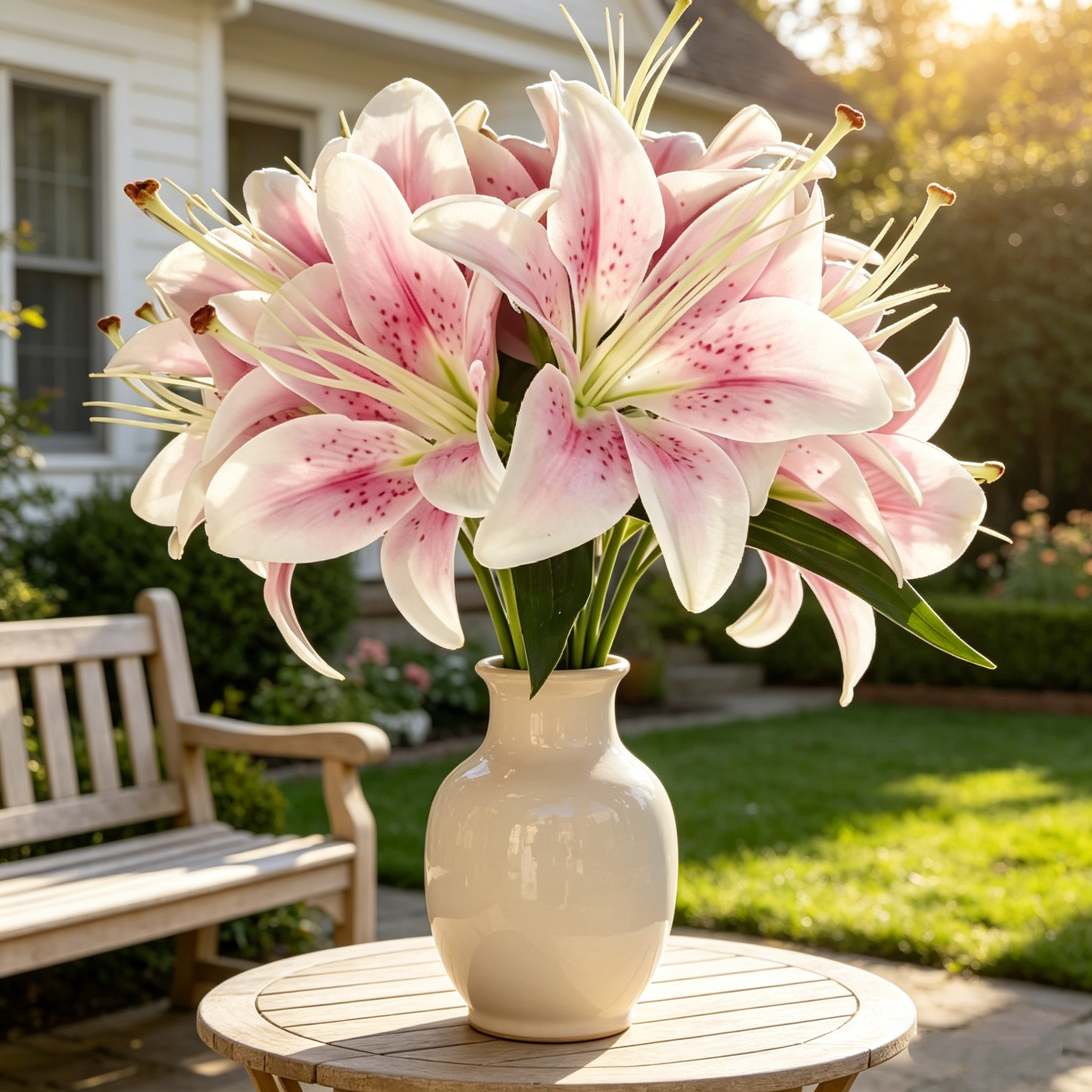6-Head Faux Pink Lily Bouquet for Elegant Home Decor