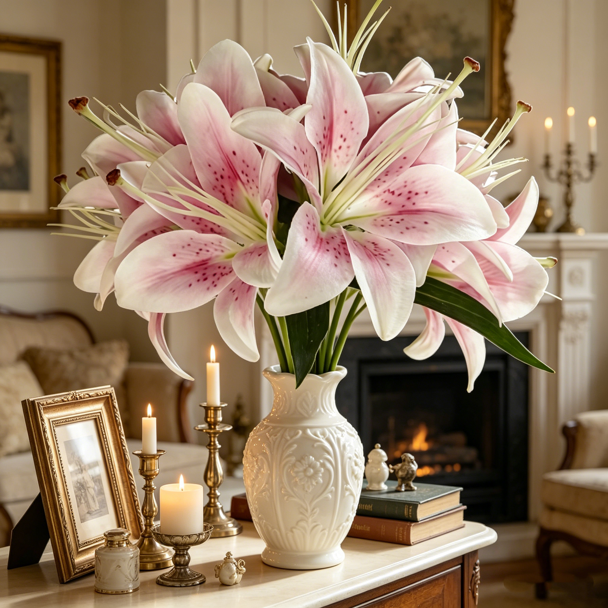 6-Head Faux Pink Lily Bouquet for Elegant Home Decor