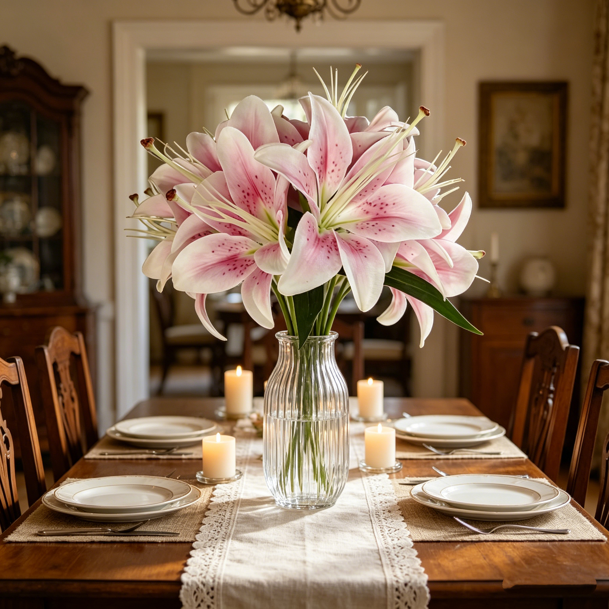 6-Head Faux Pink Lily Bouquet for Elegant Home Decor