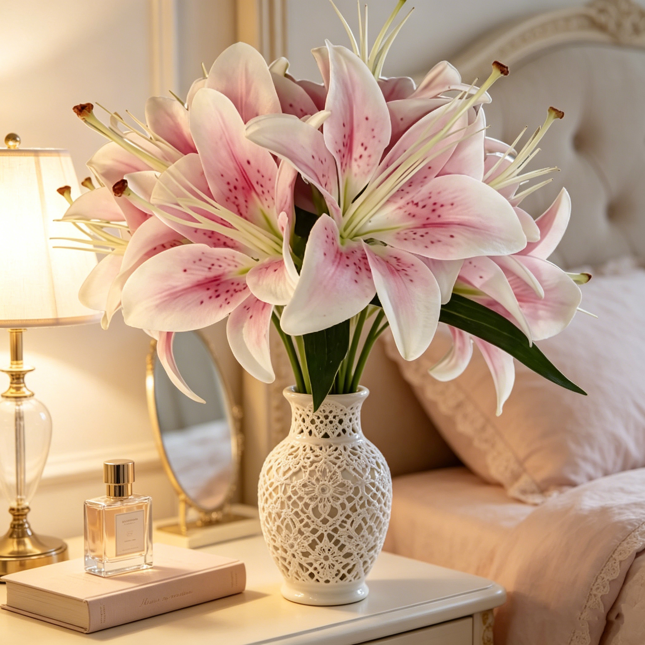 6-Head Faux Pink Lily Bouquet for Elegant Home Decor
