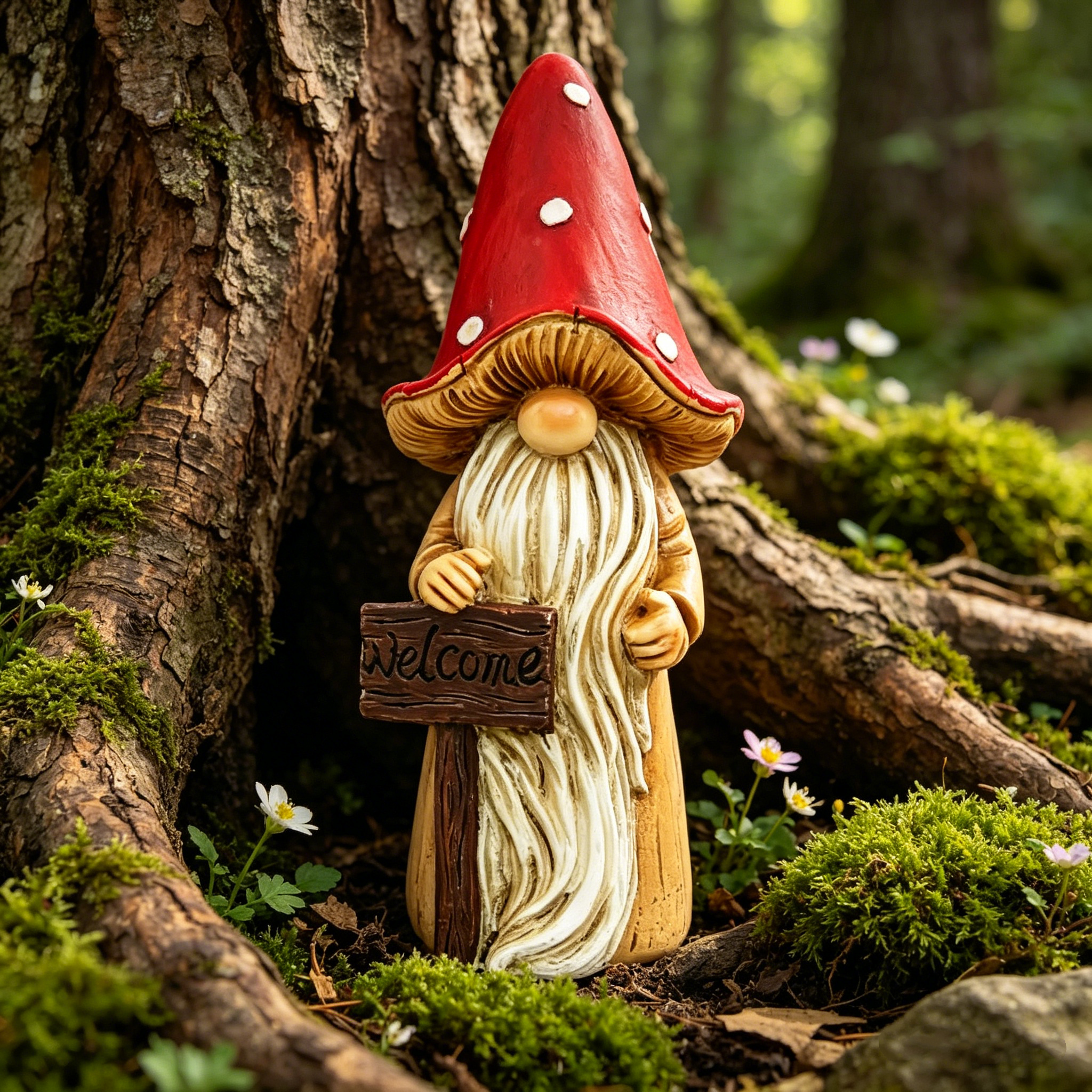 Whimsical Mushroom Hat Garden Gnome Statue