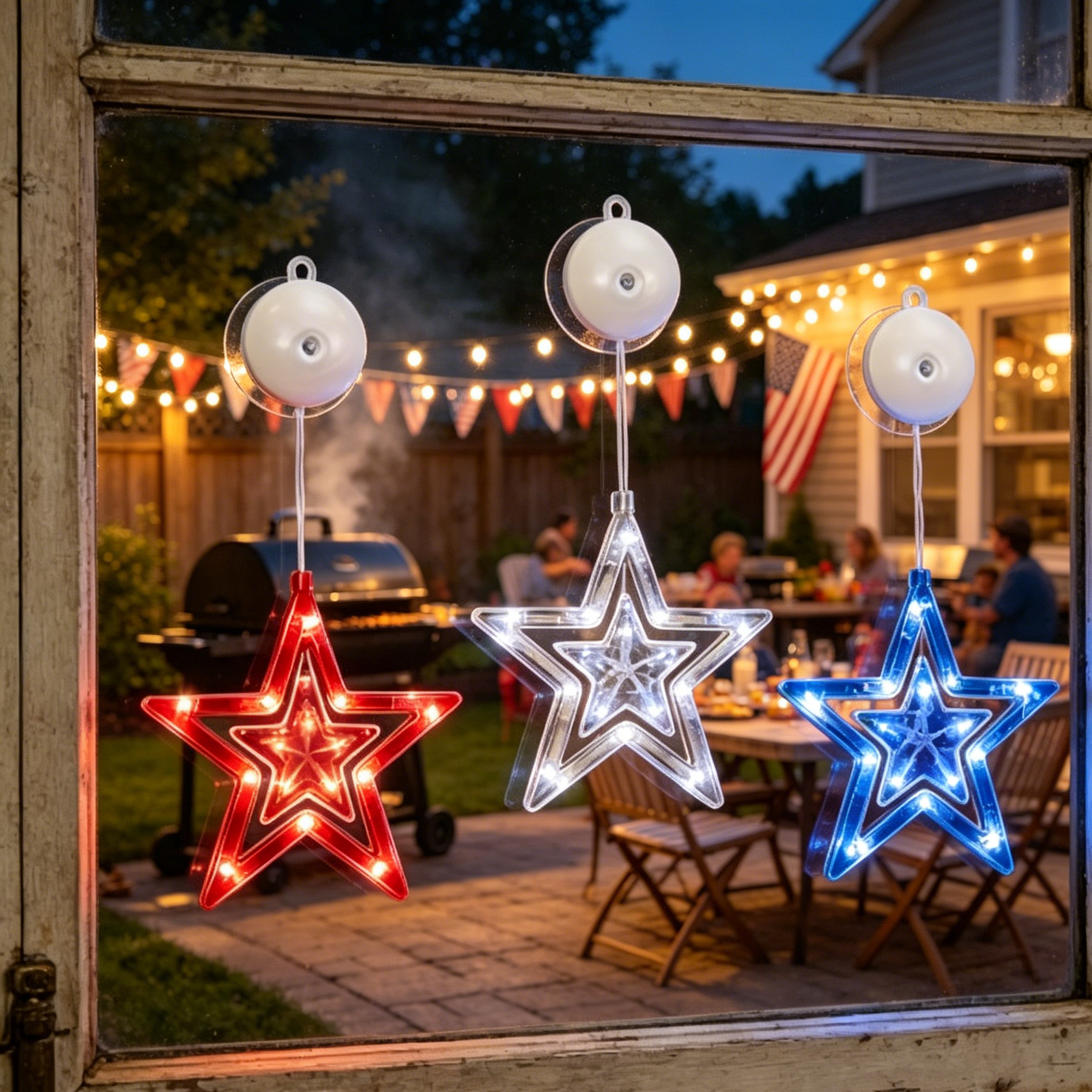 Patriotic Star Window Lights – Set of 3