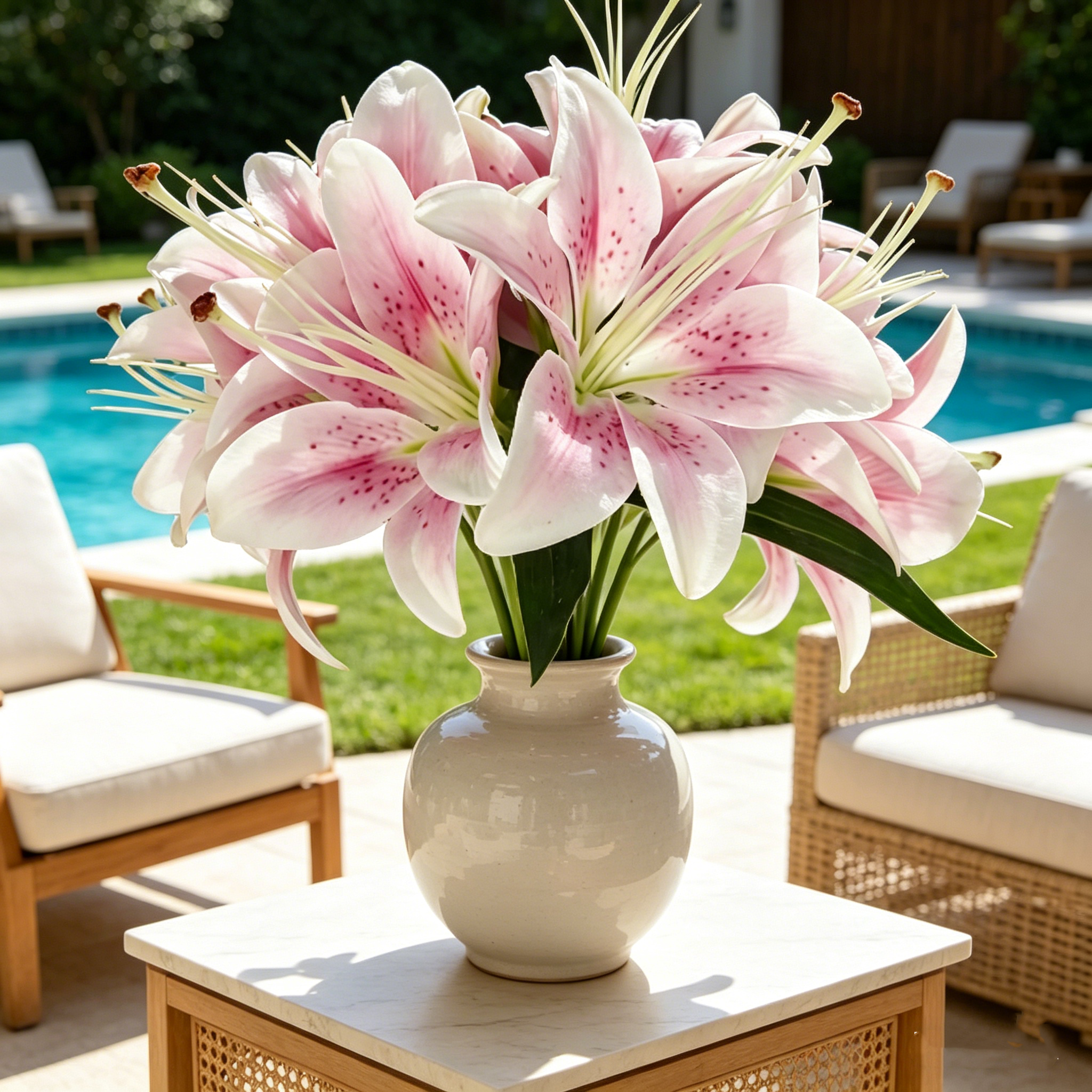 6-Head Faux Pink Lily Bouquet for Elegant Home Decor