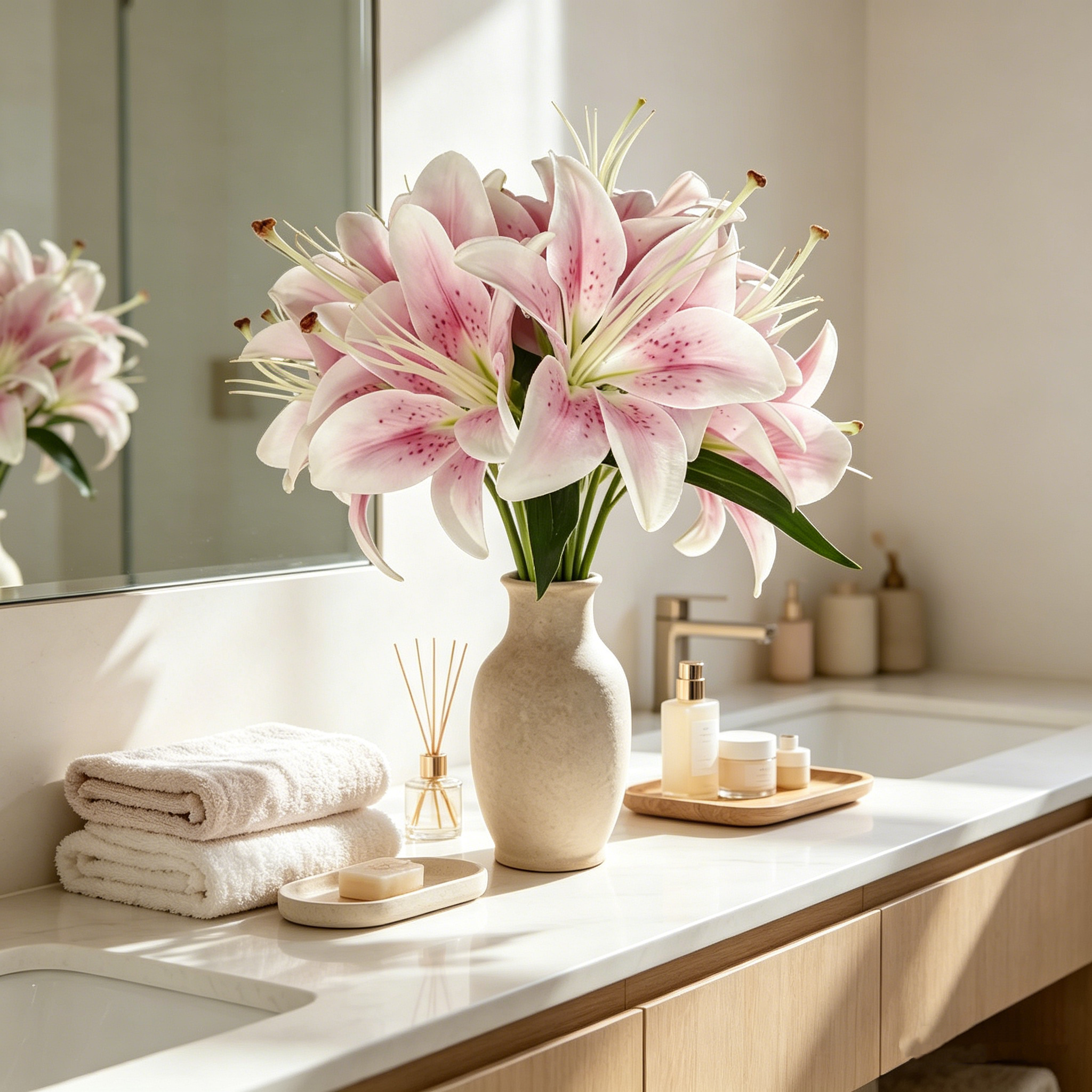 6-Head Faux Pink Lily Bouquet for Elegant Home Decor