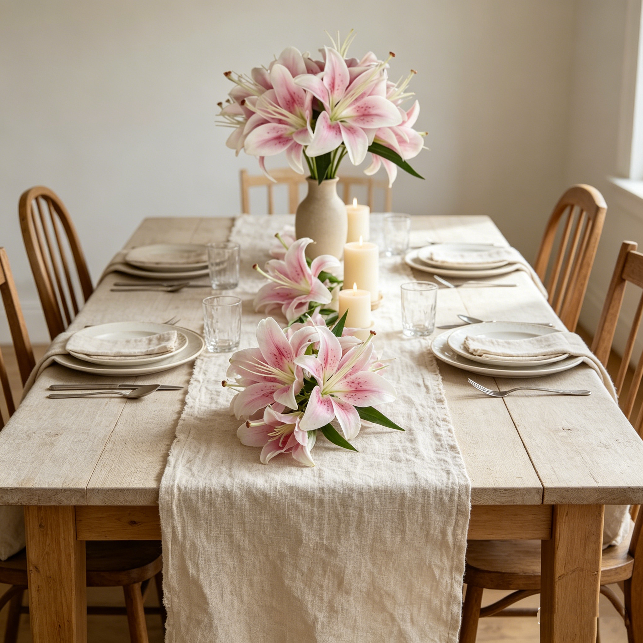 6-Head Faux Pink Lily Bouquet for Elegant Home Decor